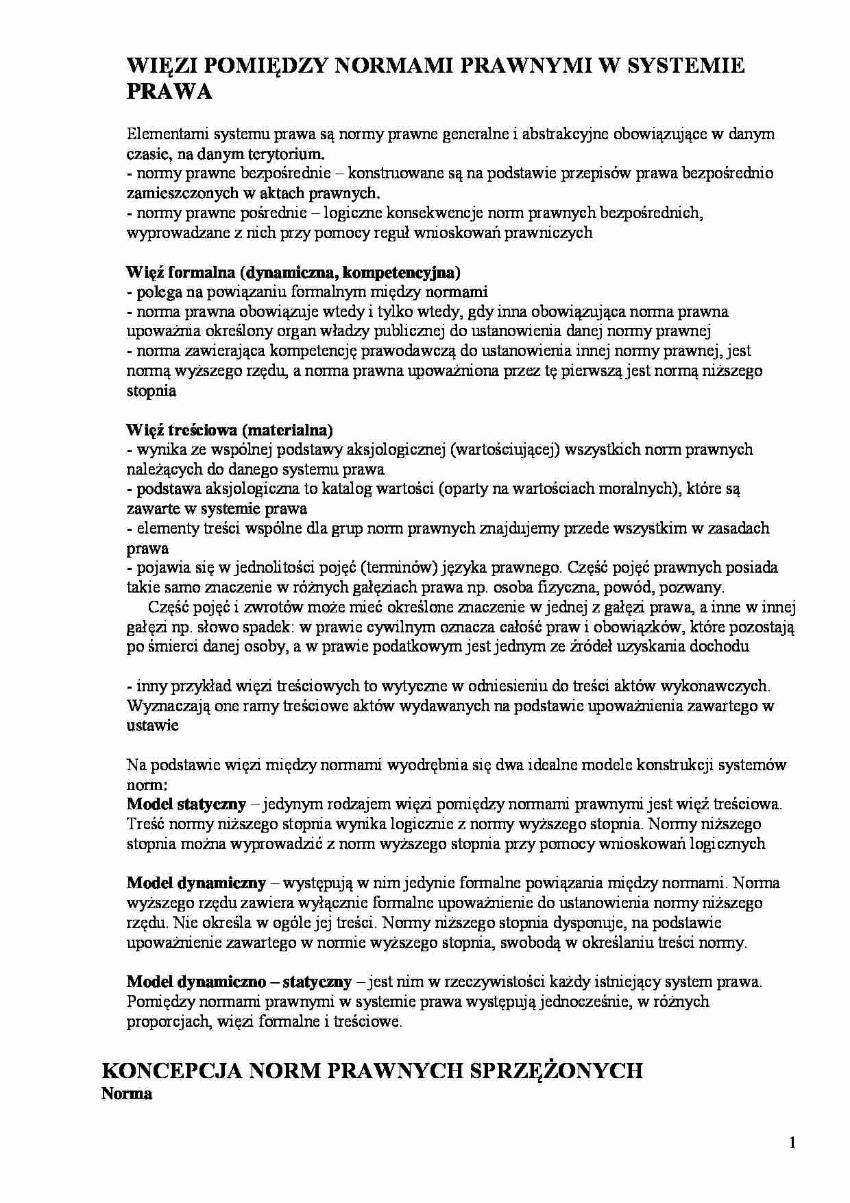 Koncepcja norm prawnych sprzężonych - wykład - strona 1