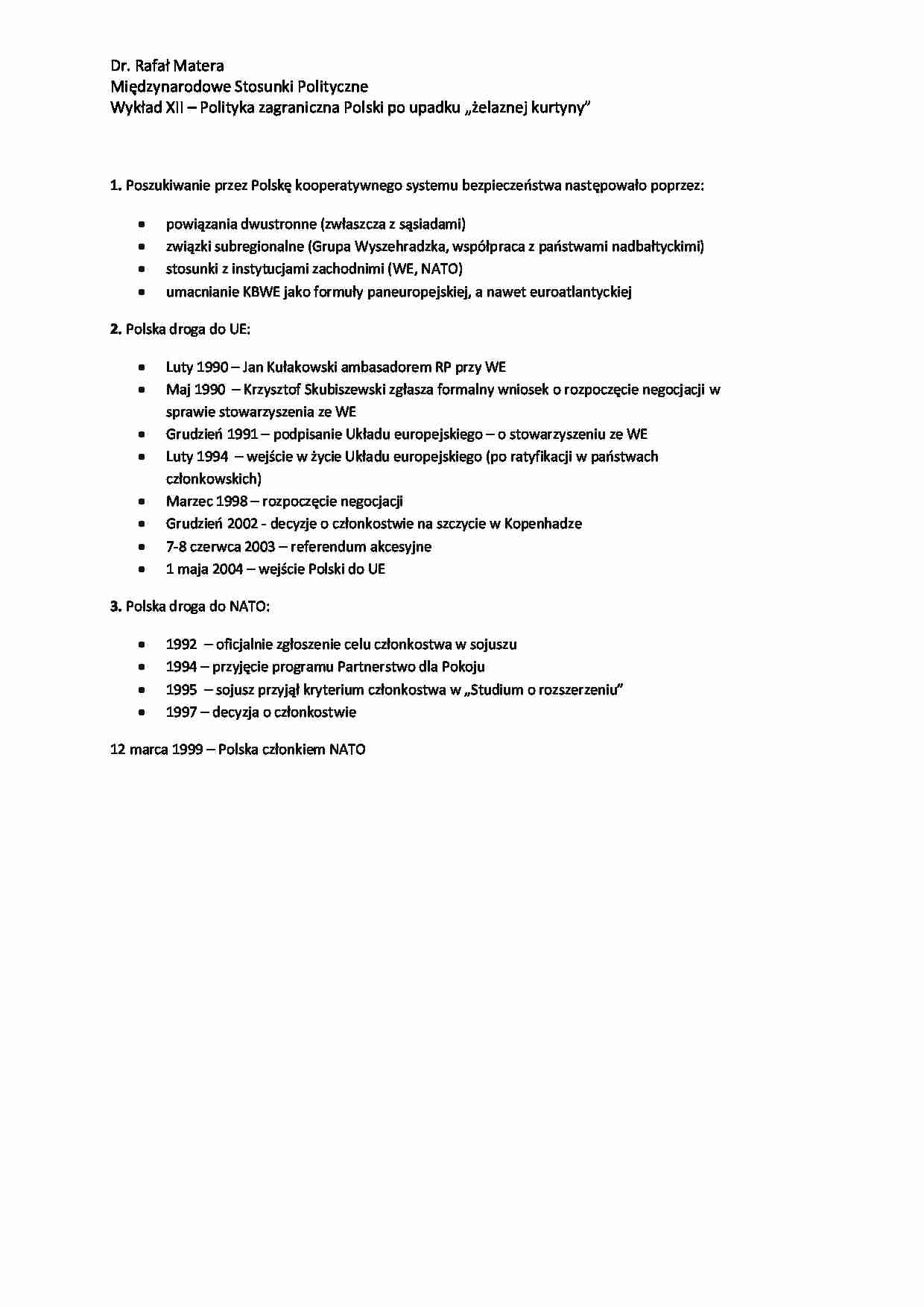 Polityka zagraniczna Polski po upadku żelaznej kurtyny - wykład - strona 1