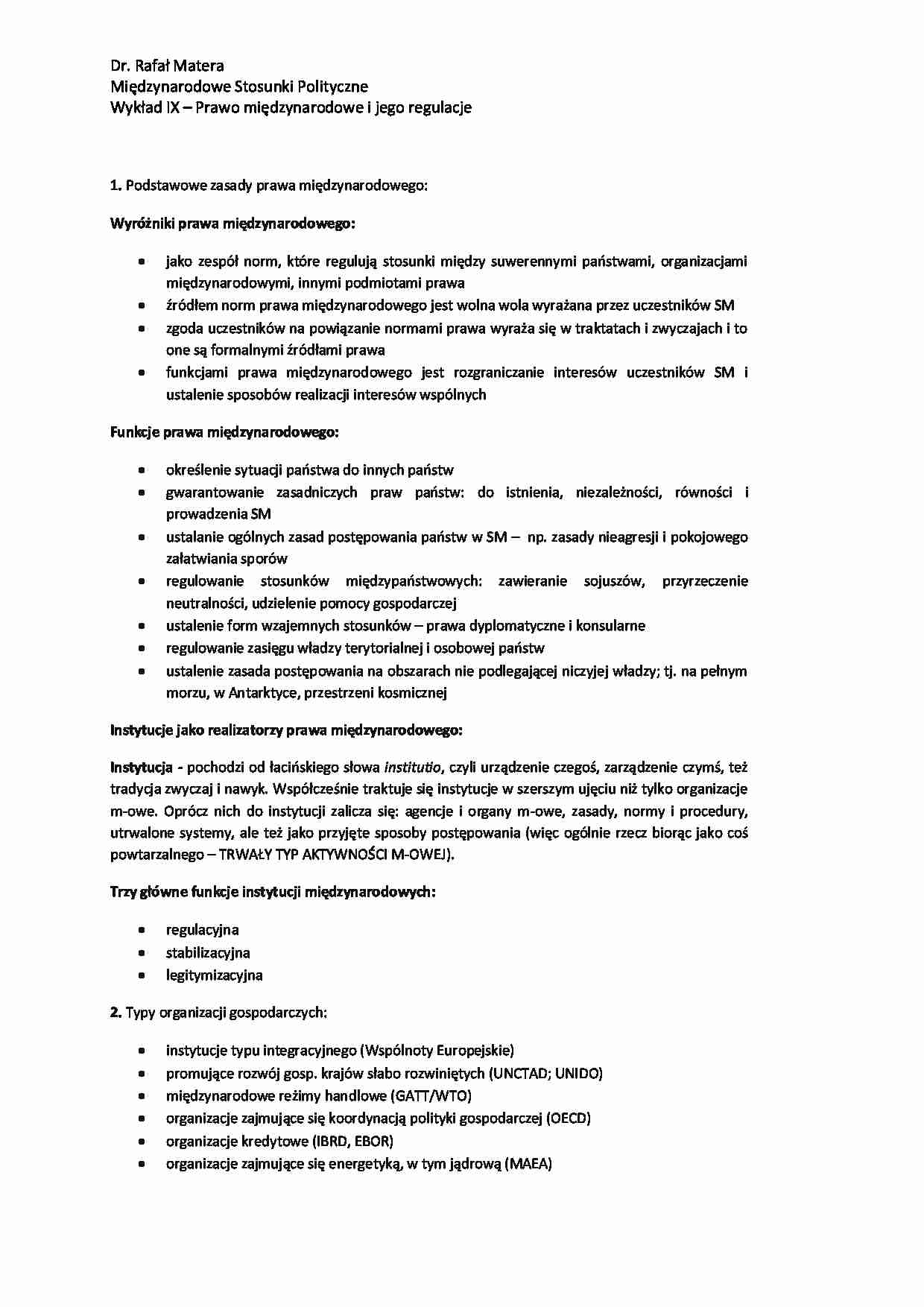 Prawo międzynarodowe i jego regulacje - wykład - strona 1