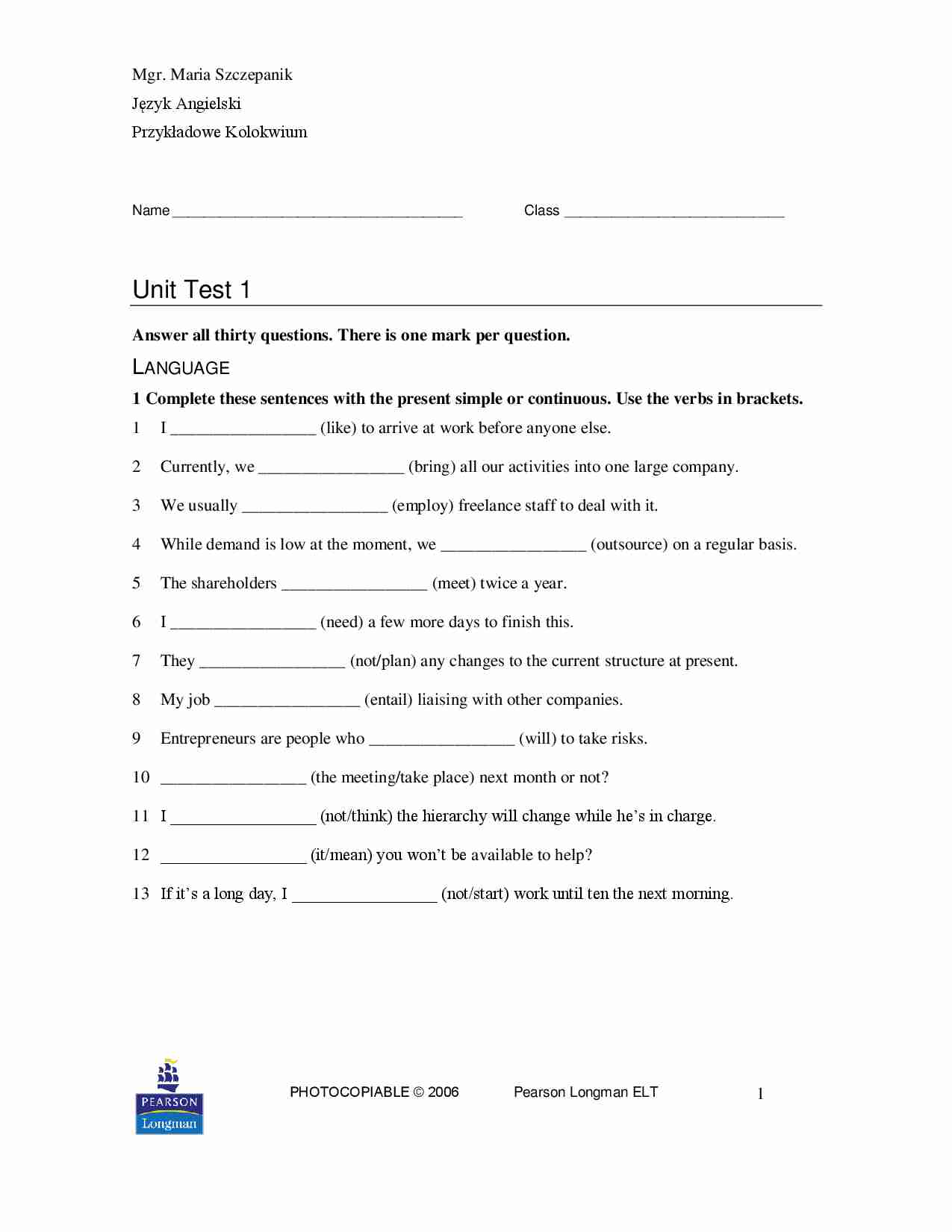 Przykładowe Kolokwium - wykład - strona 1