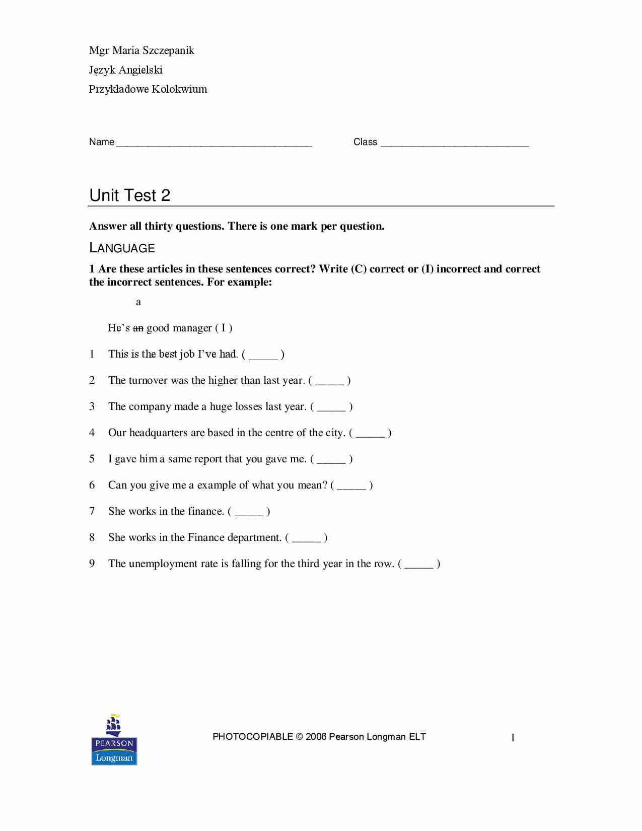 Przykładowe Kolokwium - strona 1