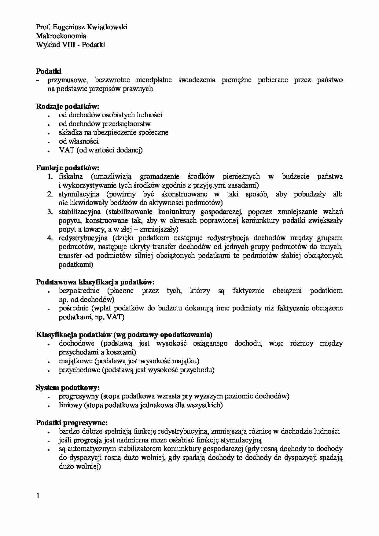 Podatki i ich podział - wykład - strona 1