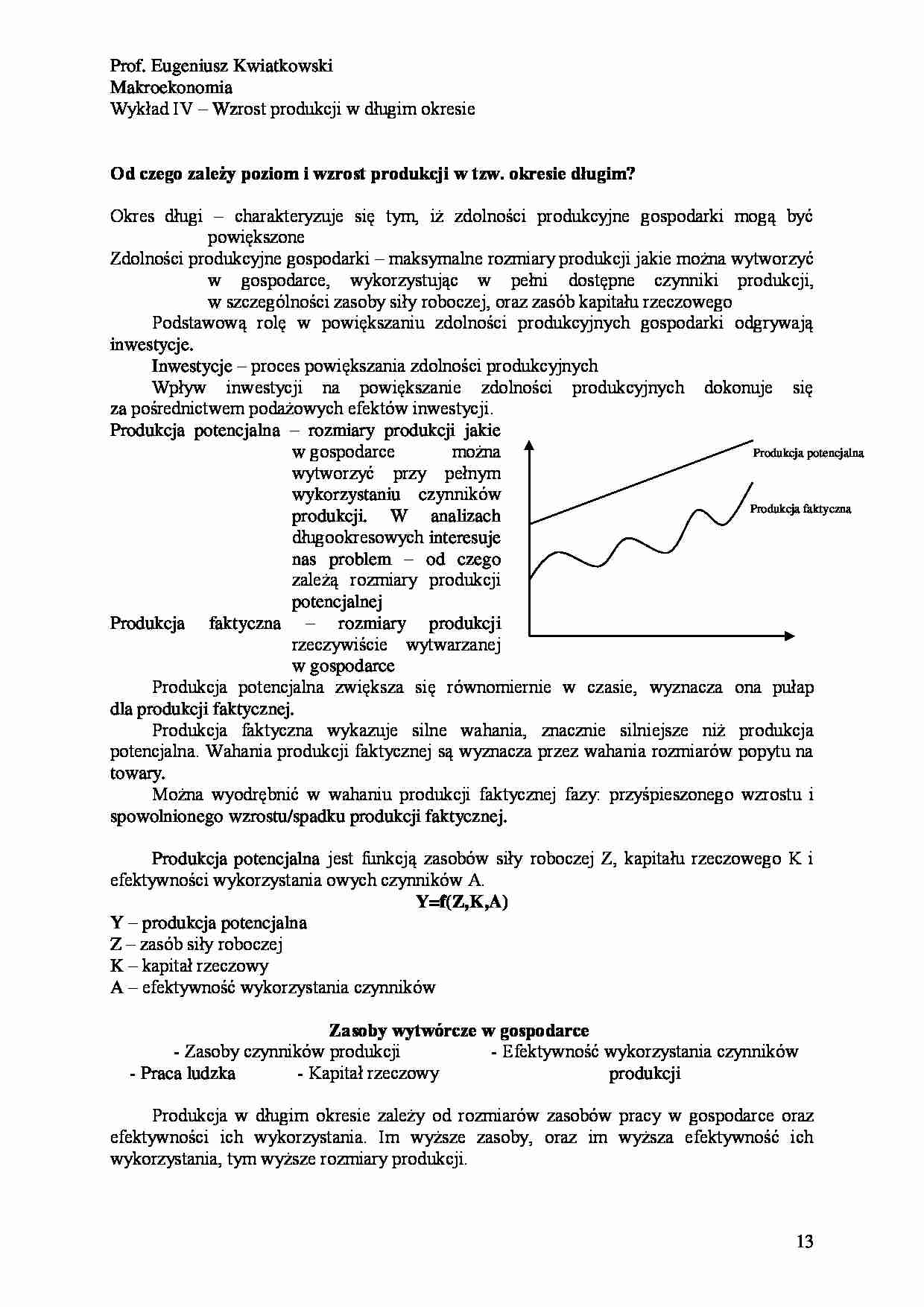 Wzrost produkcji w długim okresie - wykład - strona 1