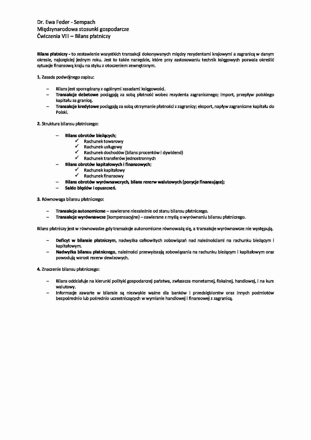 Bilans płatniczy - wykład - zasada podwójnego zapisu - strona 1