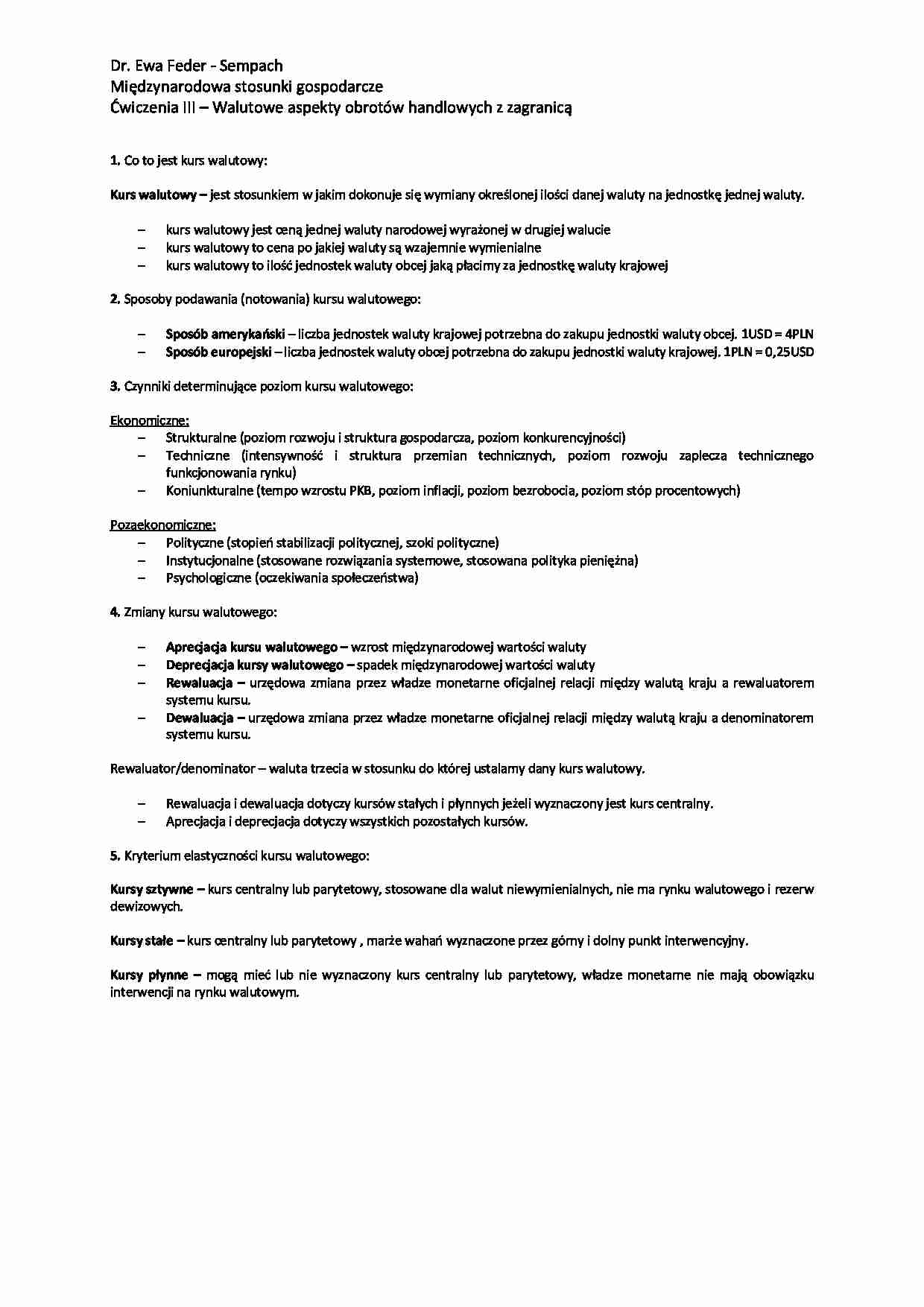 Walutowe aspekty obrotów handlowych z zagranicą - wykład - strona 1