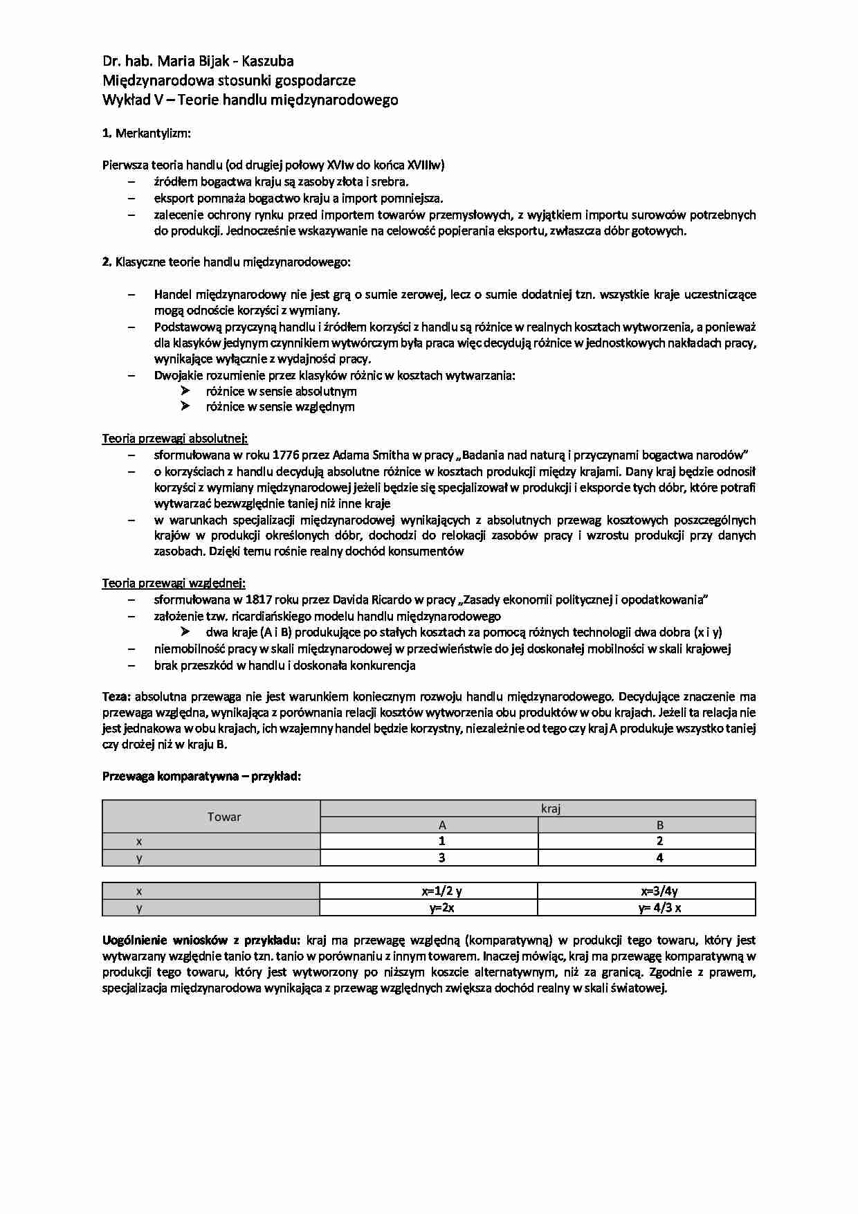 Teorie handlu międzynarodowego - wykład - strona 1