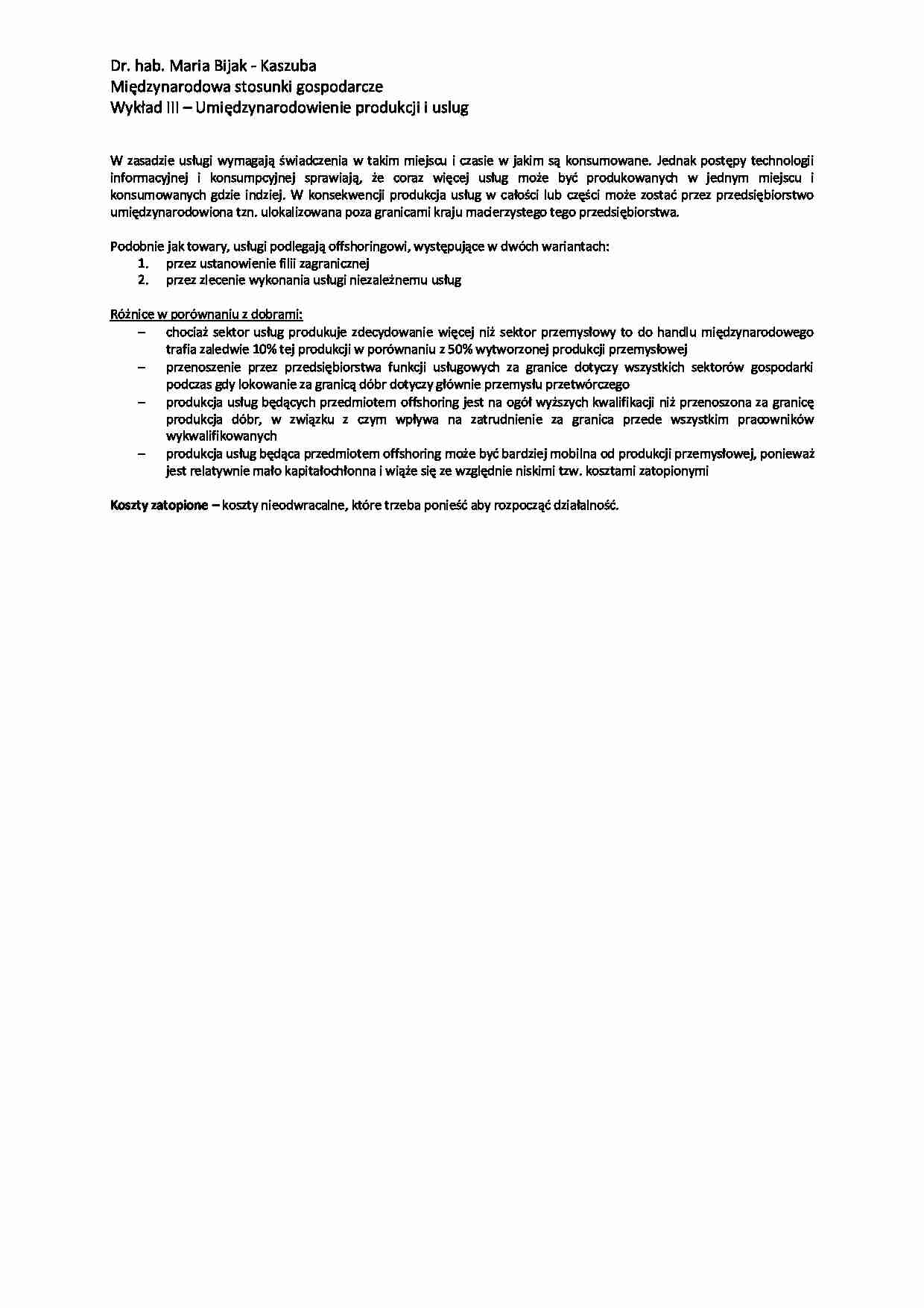 Umiędzynarodowienie produkcji i uslug - wykład - strona 1