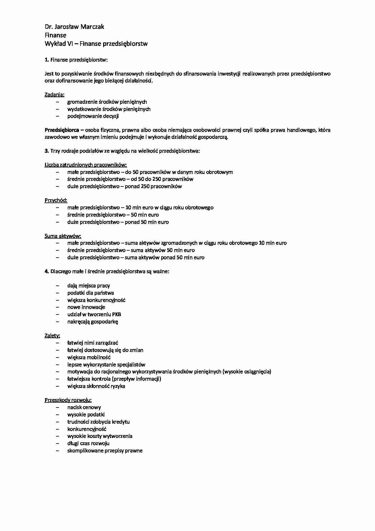 Finanse przedsiębiorstw - wykład - Źródła kapitału - strona 1