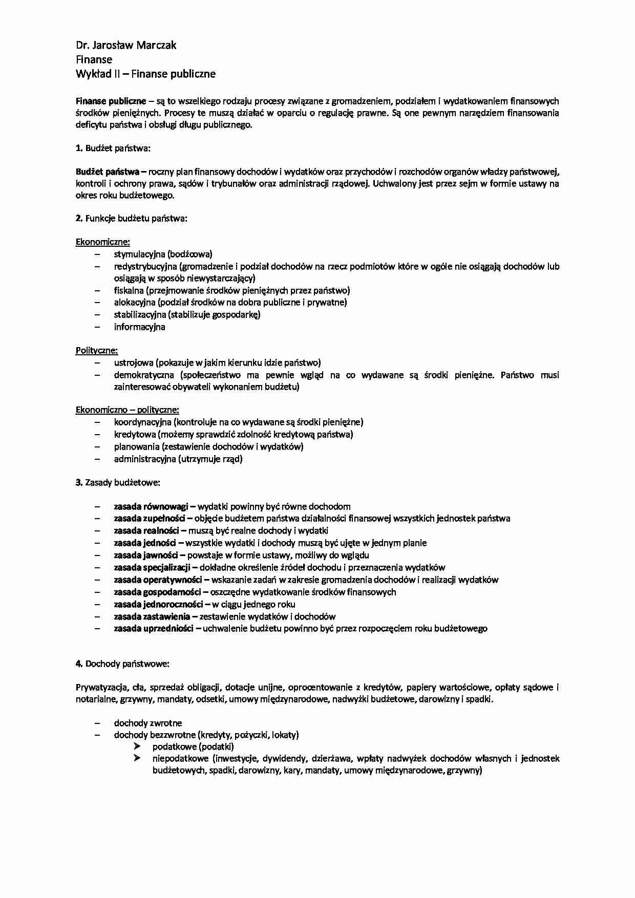Finanse publiczne - wykład - Budżet państwa  - strona 1