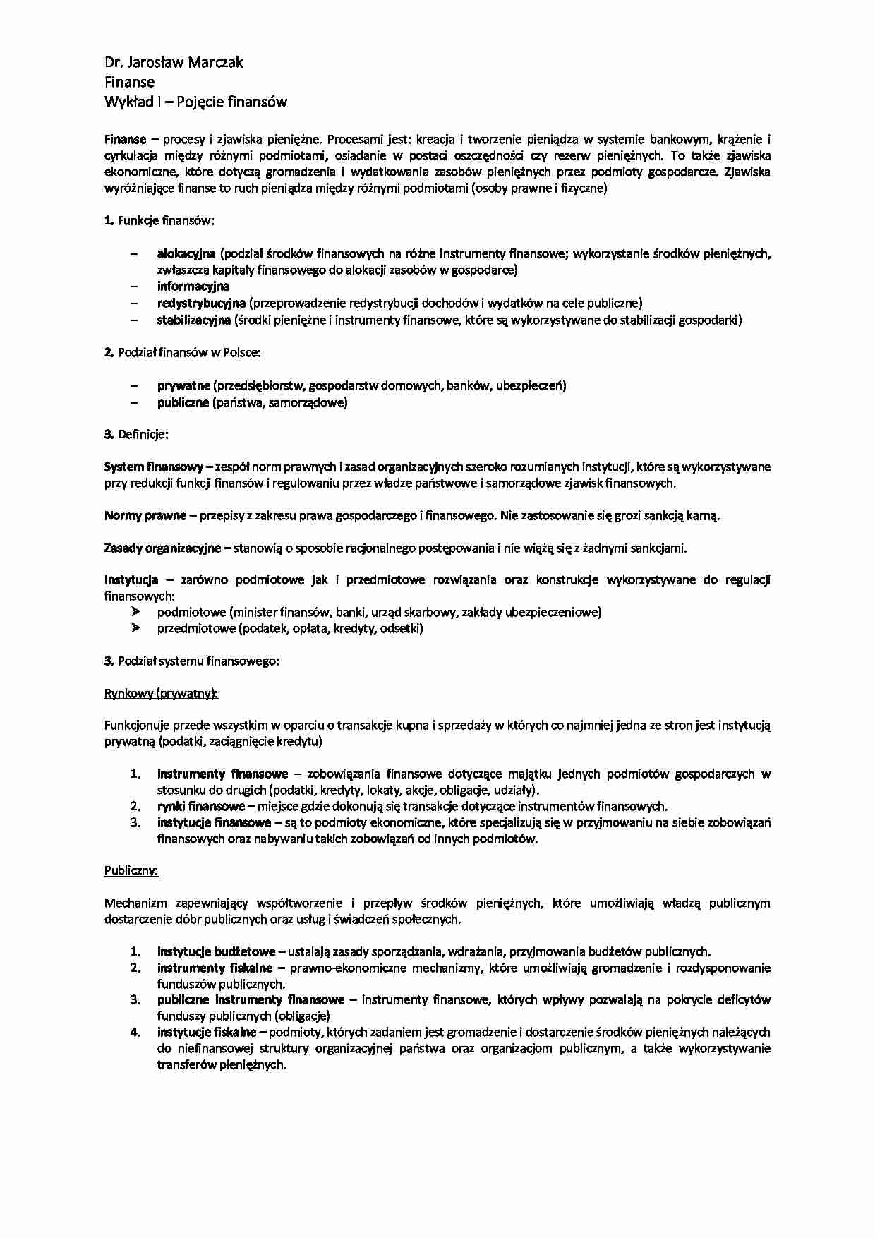 Pojęcie finansów - wykład - strona 1