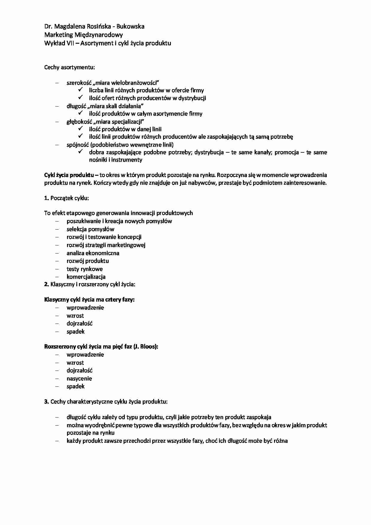 Asortyment i cykl życia produktu - wykład - strona 1