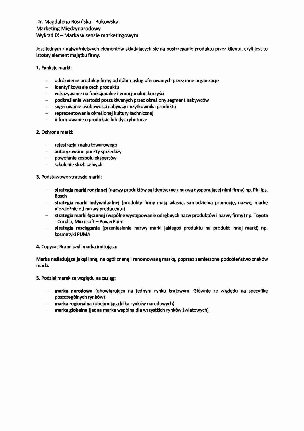Marka w sensie marketingowym - wykład - strona 1