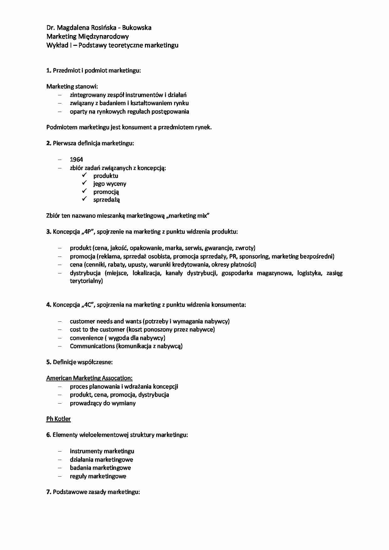 Podstawy teoretyczne marketingu - wykład - strona 1