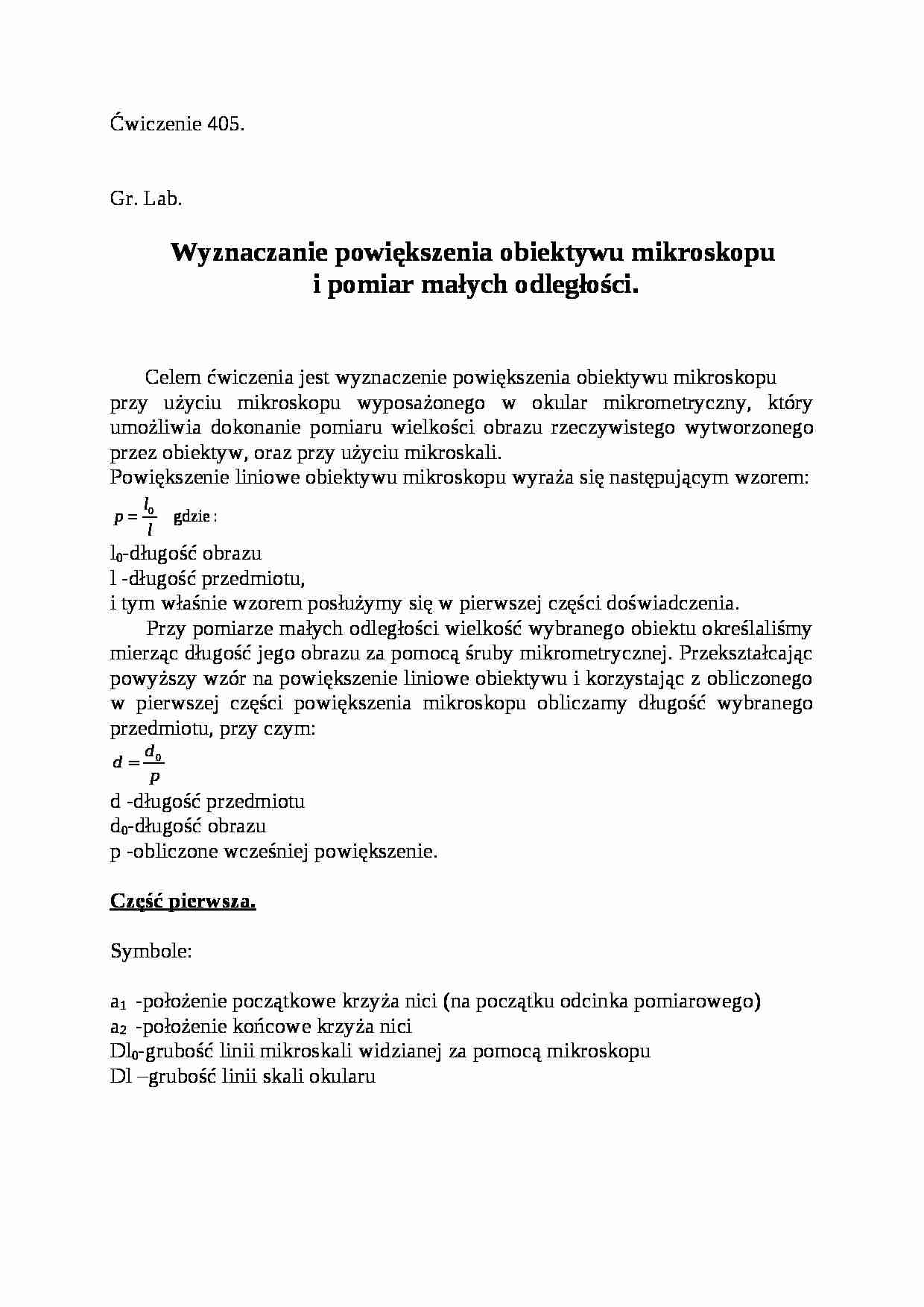 Wyznaczanie powiększenia obiektywu mikroskopu - omówienie - strona 1