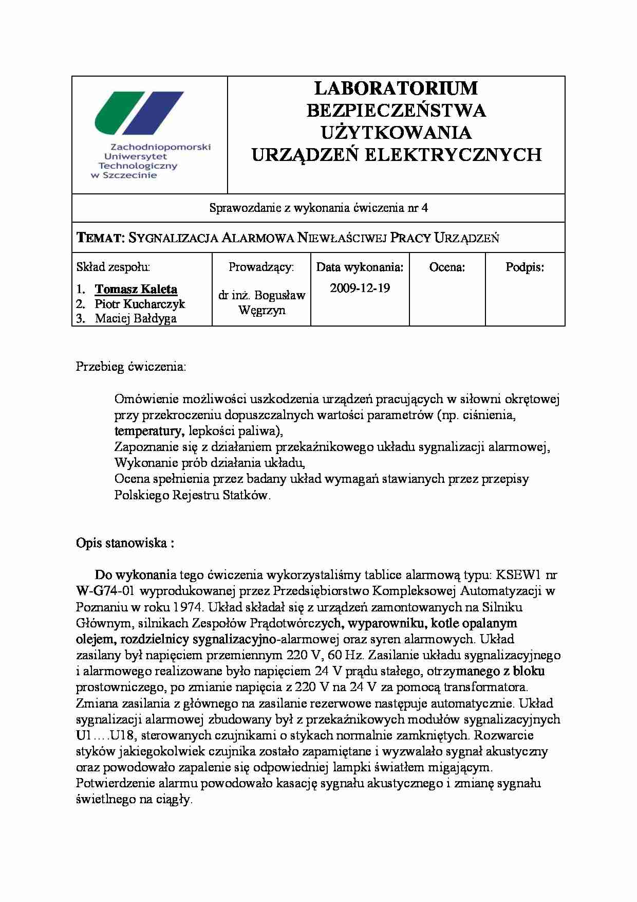 Sygnalizacja Alarmowa Niewłaściwej Pracy - omówienie - strona 1