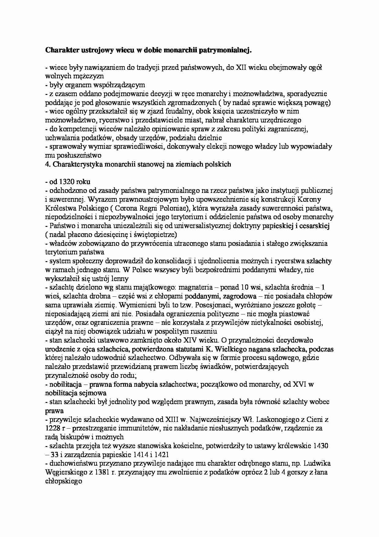 Charakter ustrojowy wiecu w dobie monarchii patrymonialnej. - strona 1