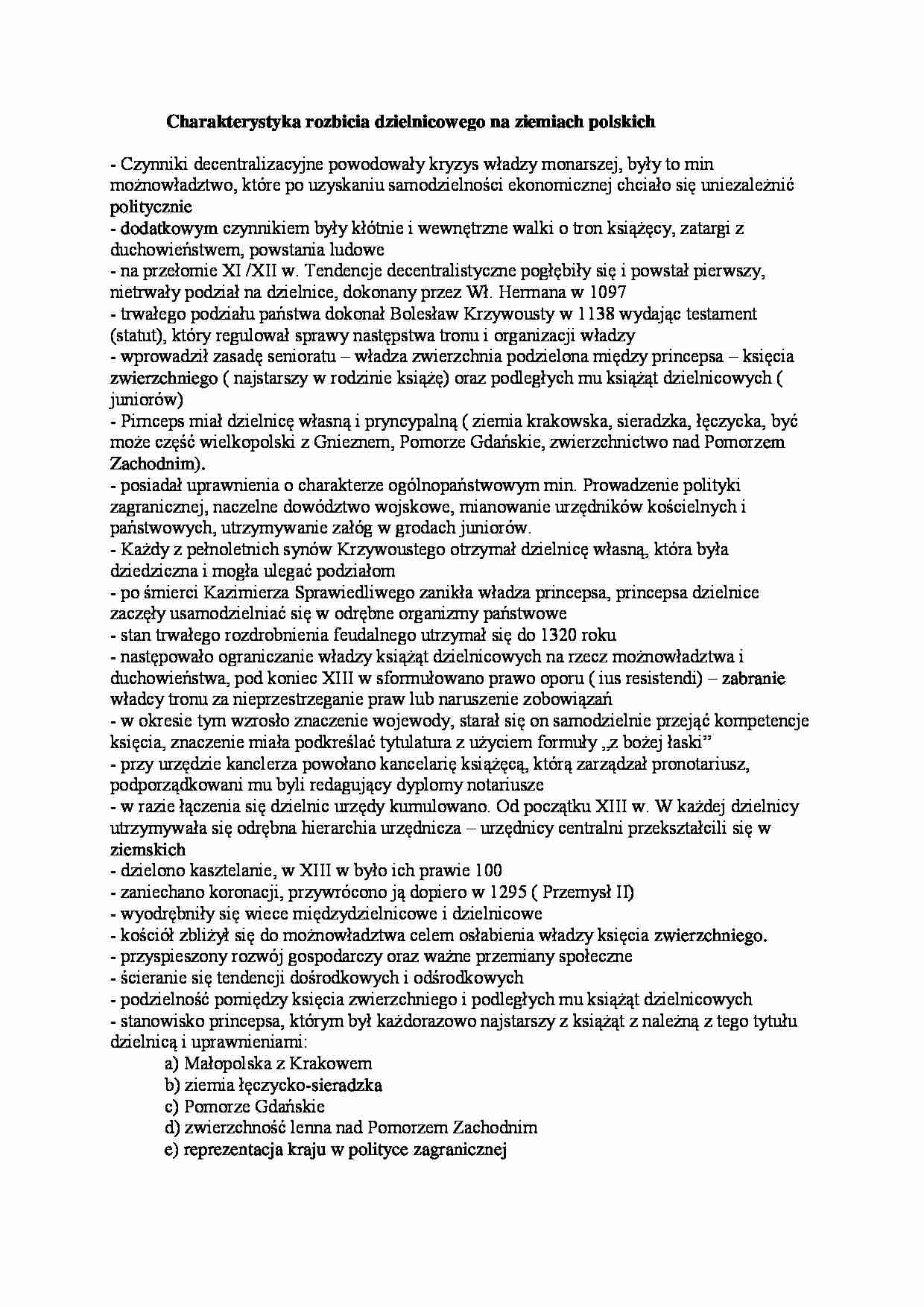 Charakterystyka rozbicia dzielnicowego - omówienie - strona 1