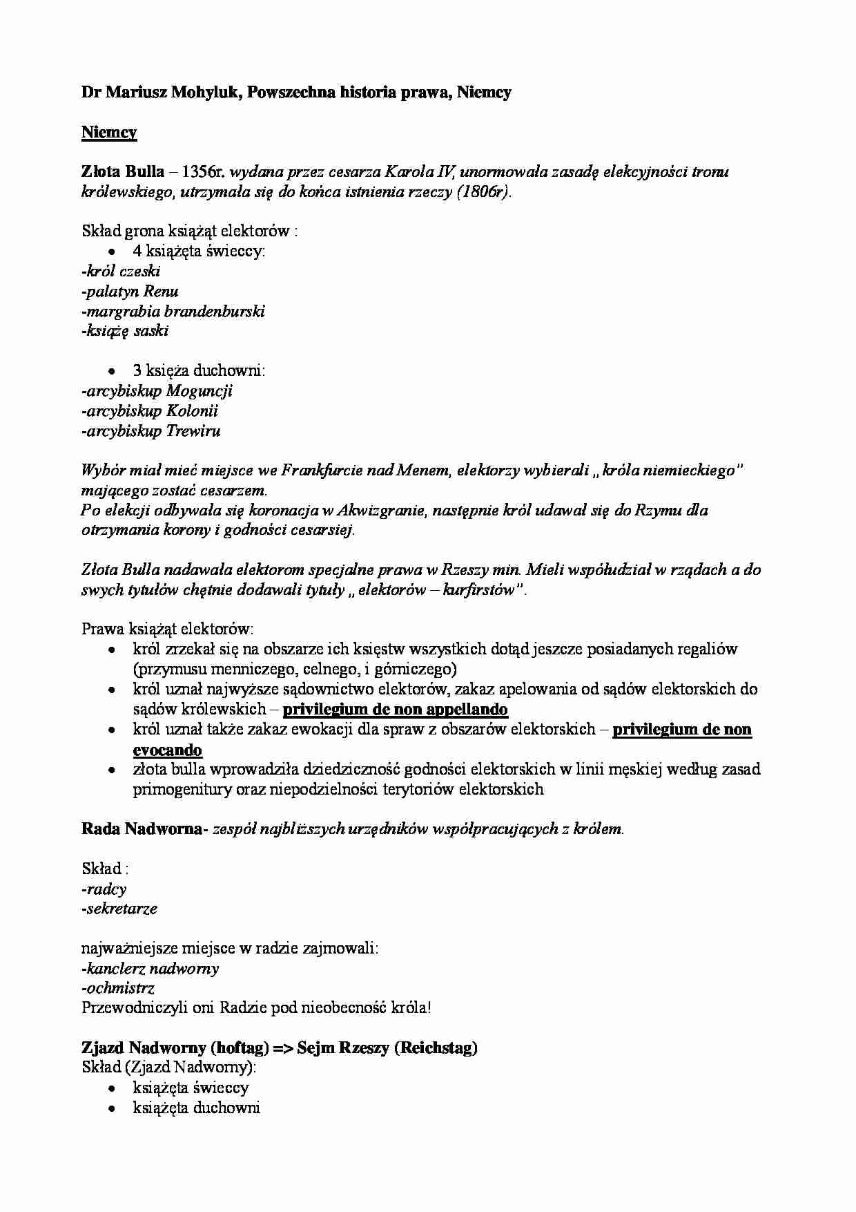 Powszechna Historia Prawa - Niemcy - omówienie - strona 1