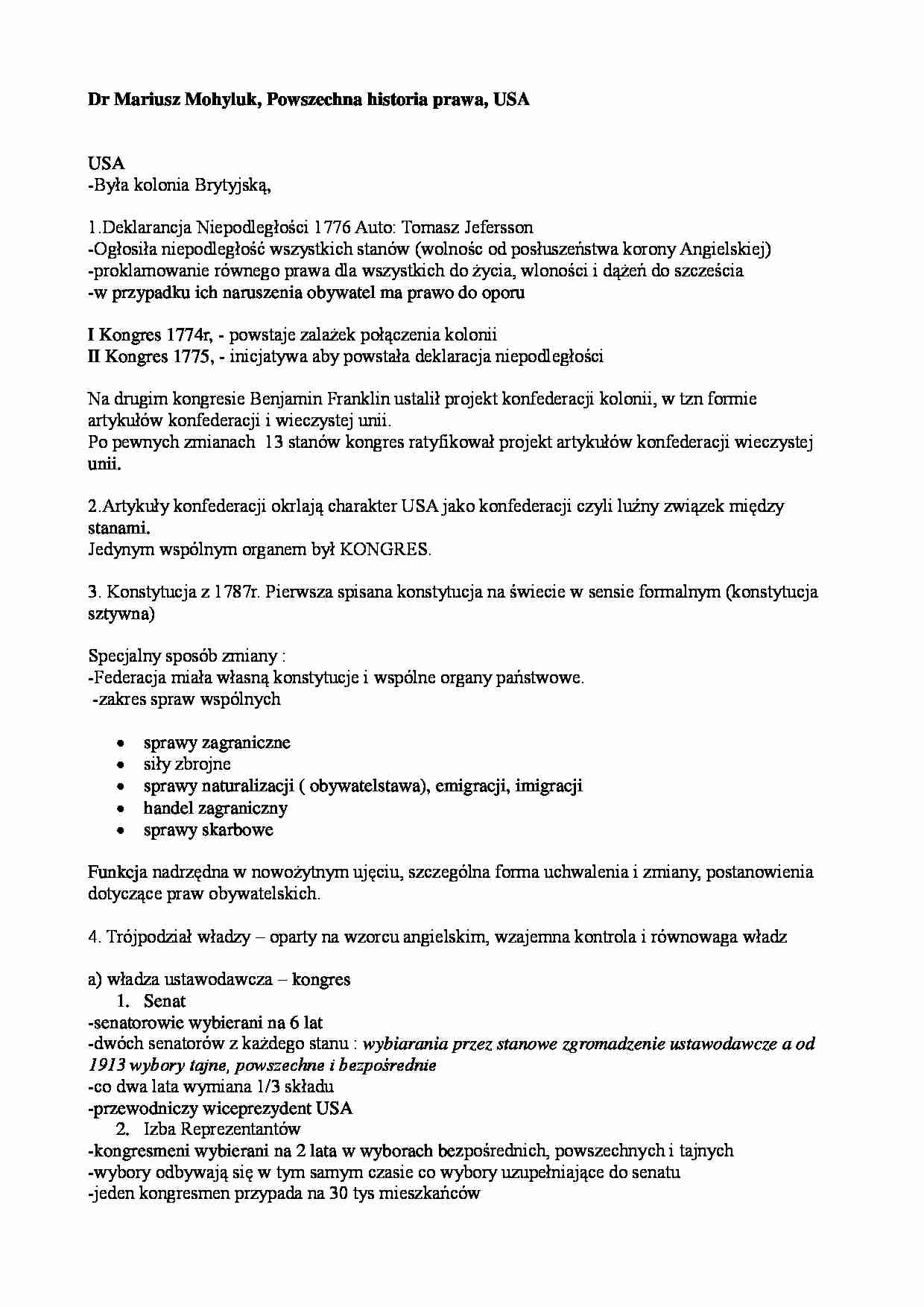 Powszechna Historia Prawa - USA - omówienie - strona 1