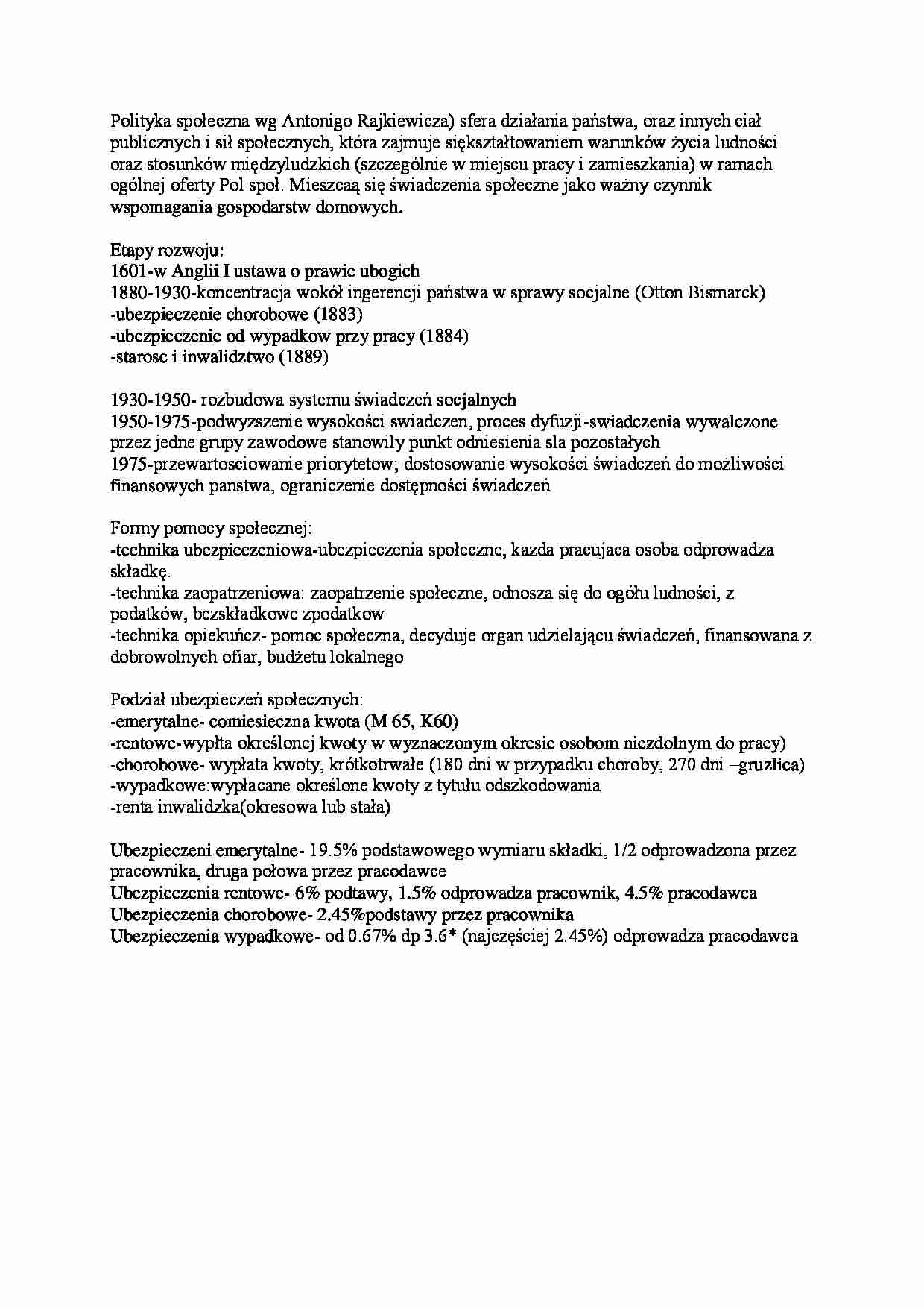 Historia polityki społecznej - wykład - strona 1