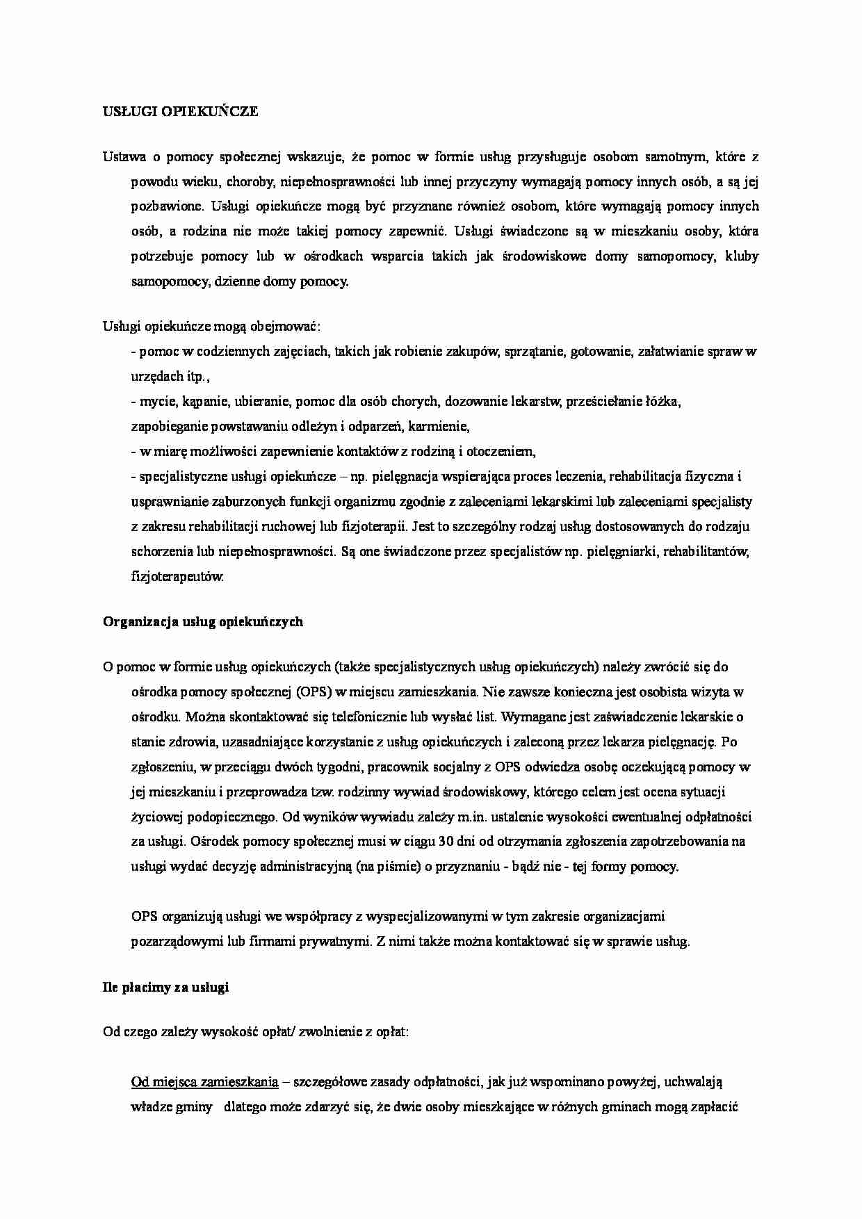 Usługi opiekuńcze - wykład - strona 1