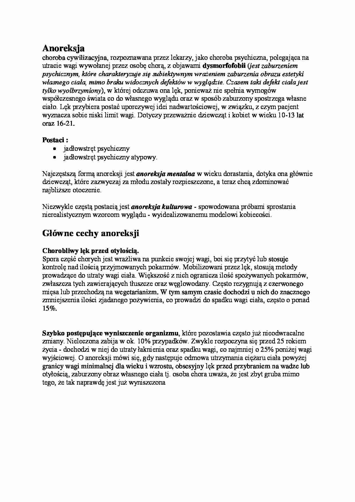 Anoreksja opis choroby - wykład - strona 1