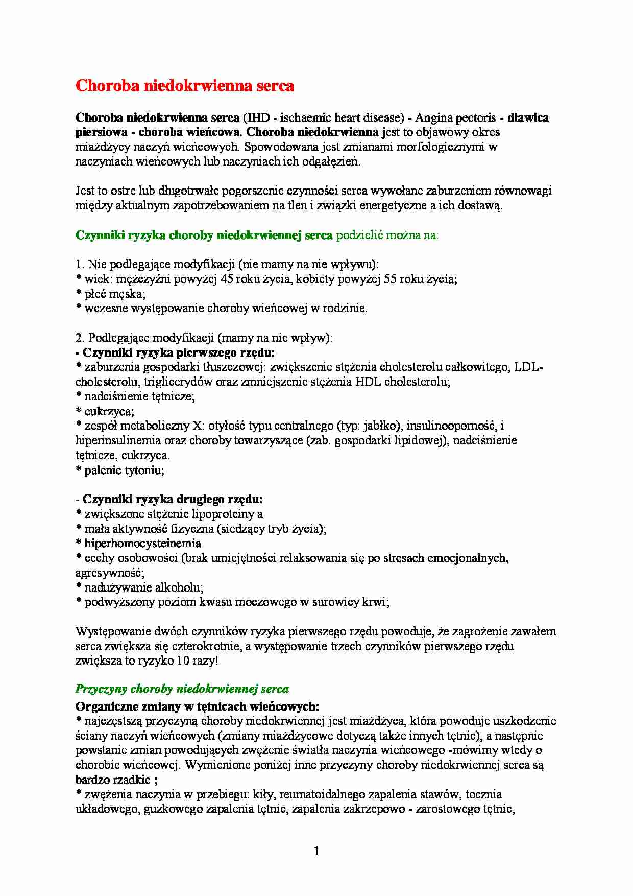 Choroba niedokrwienna serca - wykład - strona 1