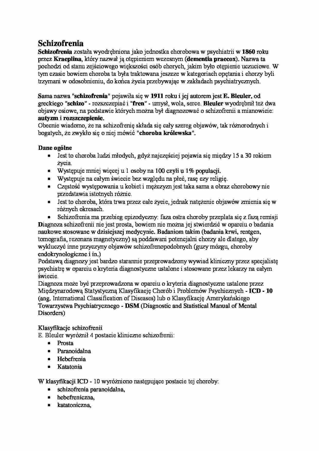 Schizofrenia opis choroby - wykład - strona 1