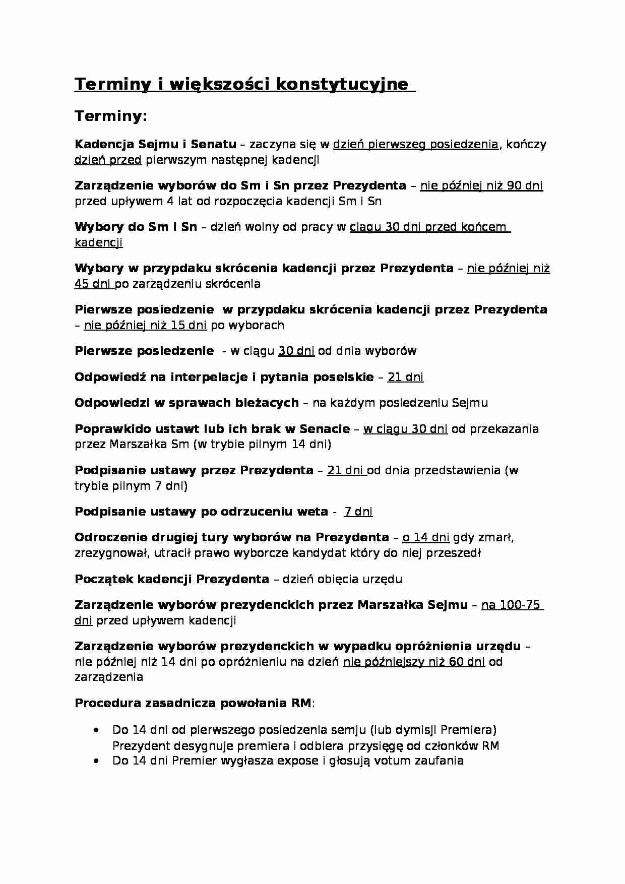 Terminy i większości konstytucyjne - omówienie - strona 1