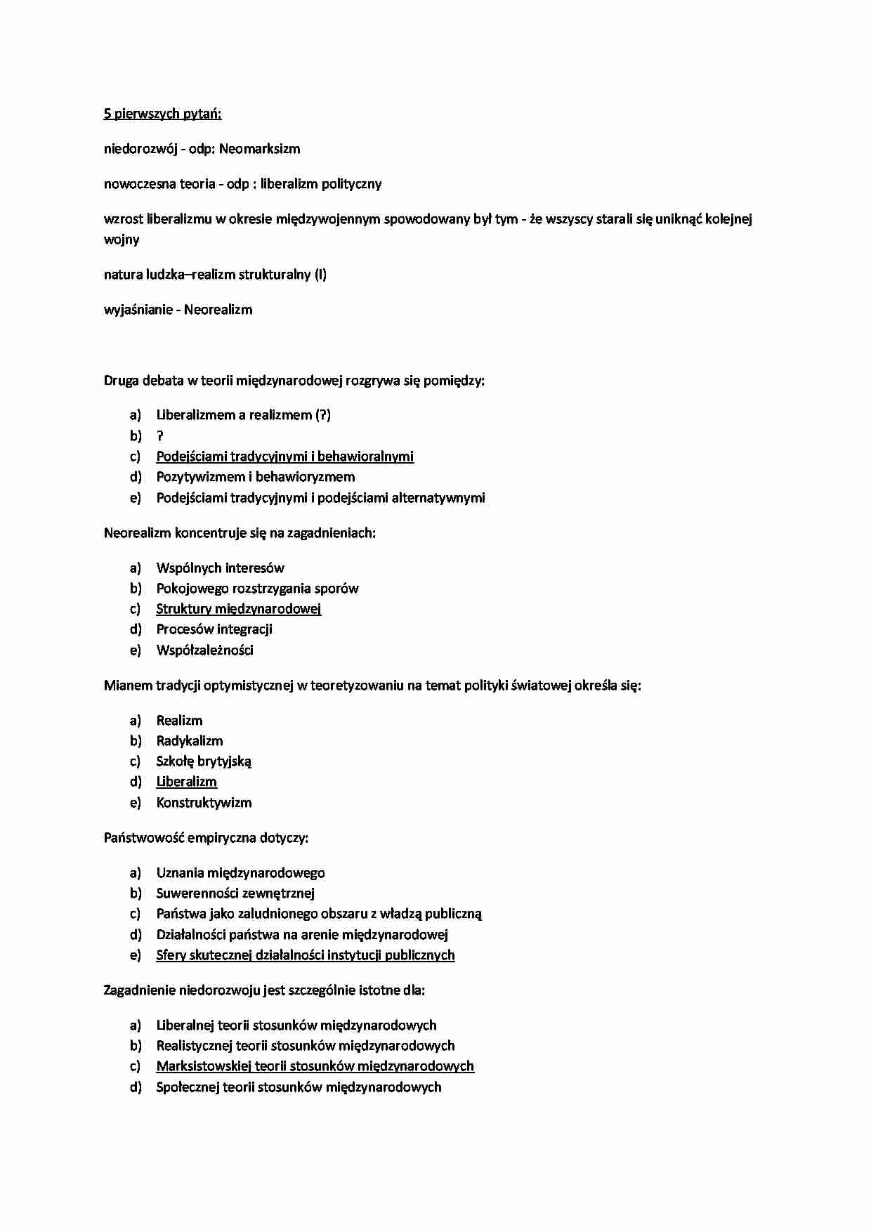 Teoria stosunków międzynarodowych - pytania z testu - strona 1