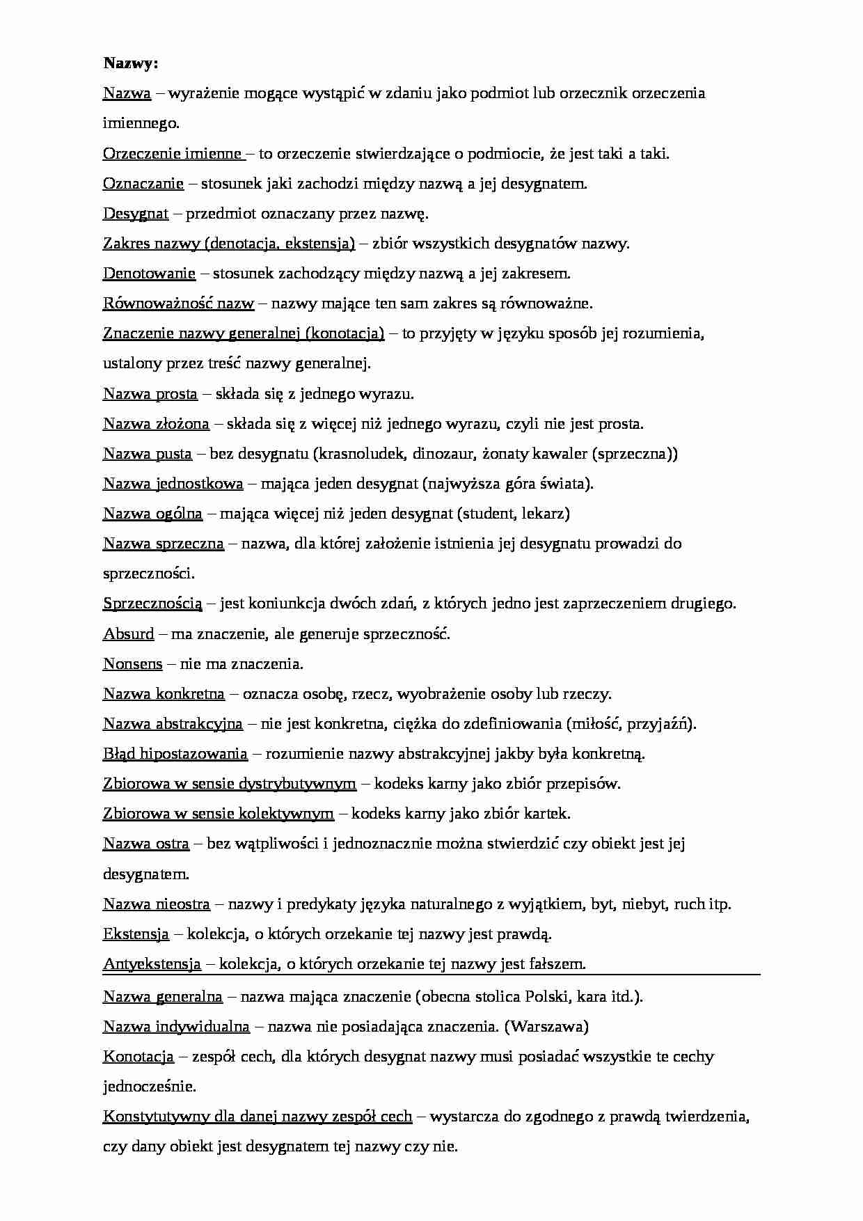 Logika dla prawników, nazwy - omóienie - strona 1