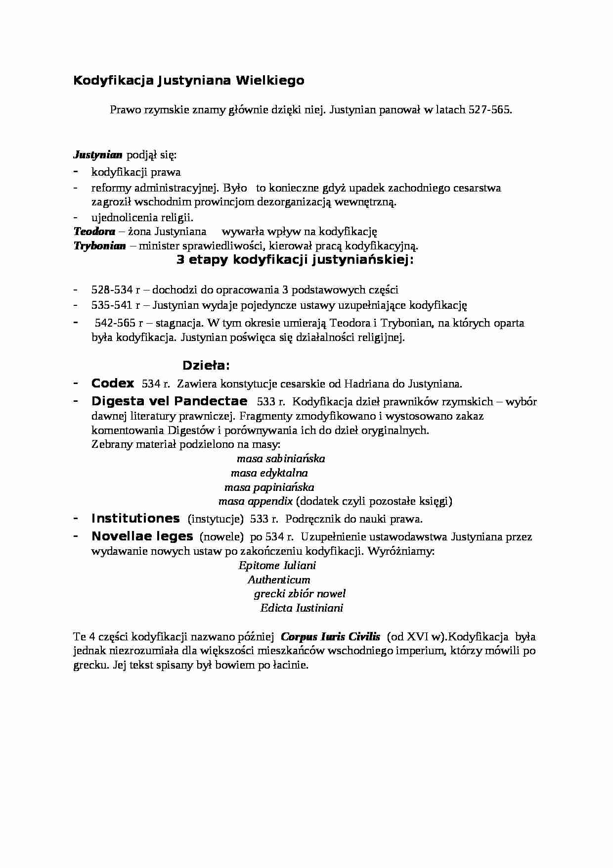 Kodyfikacja Justyniana Wielkiego - wykład - strona 1