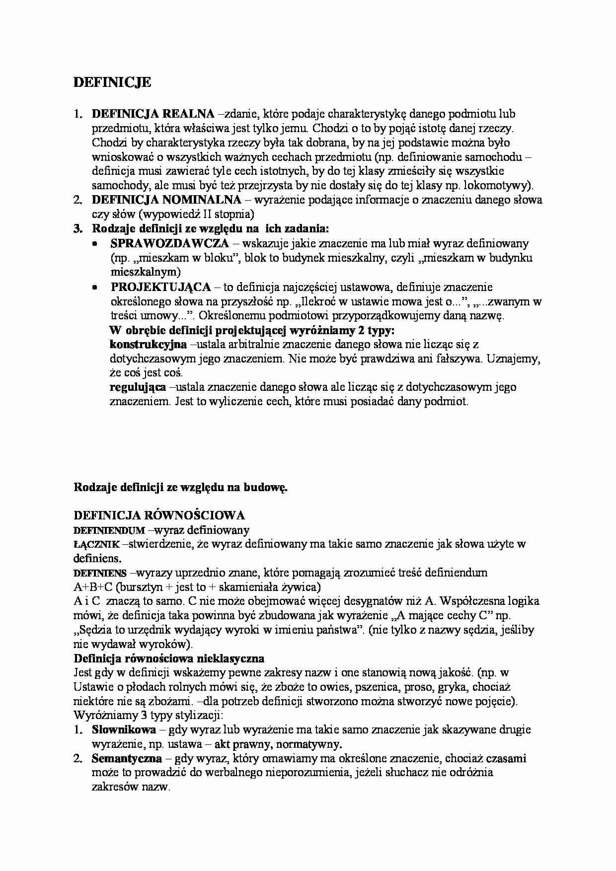 Definicje logiki prawniczej - wykład - strona 1