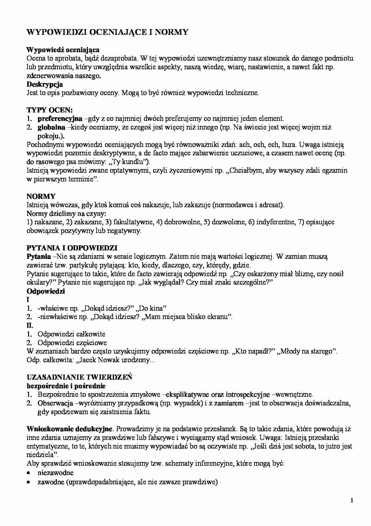 Wypowiedzi oceniające i normy - wykład - strona 1