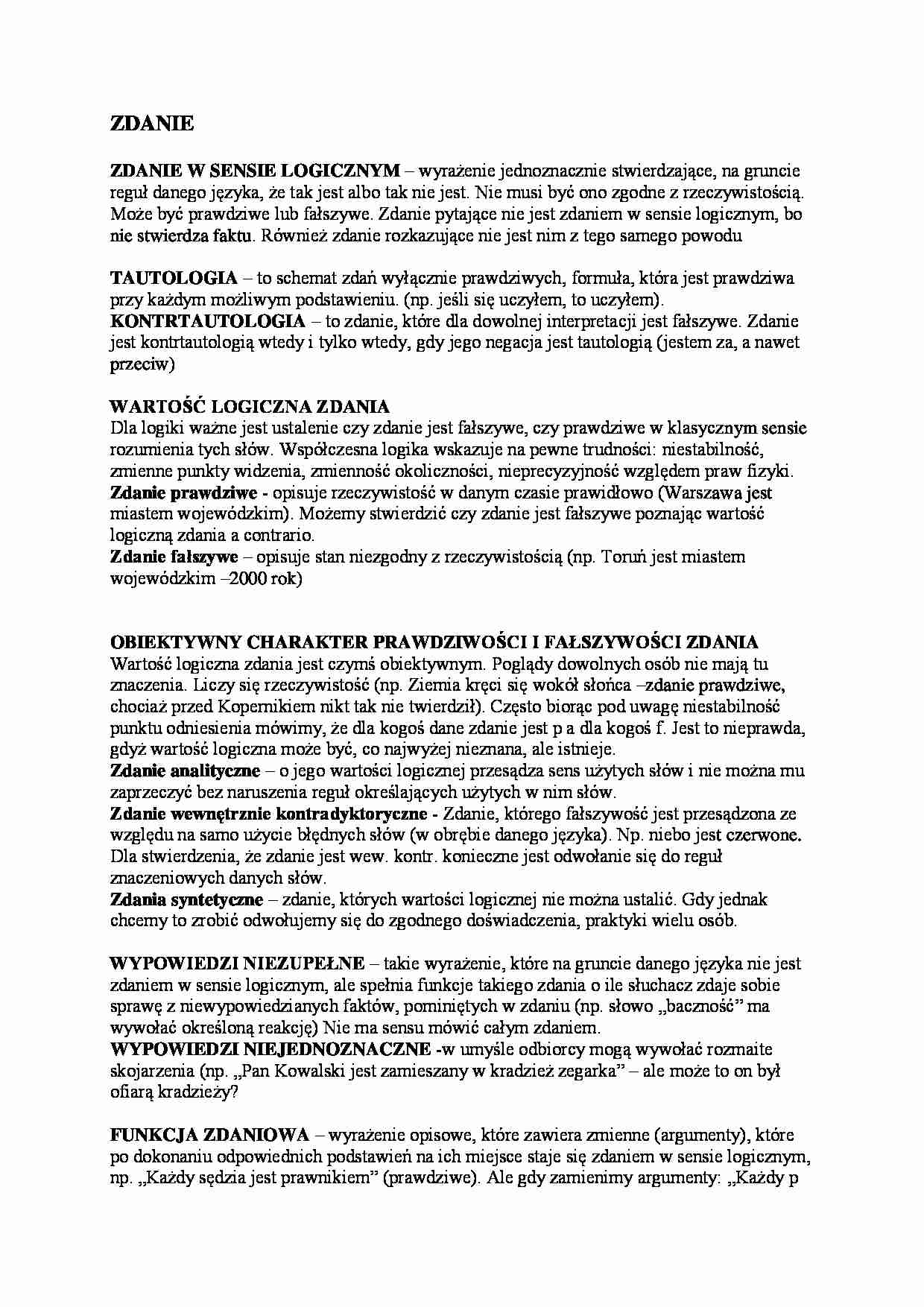 Zdania w logice prawniczej - wykład - strona 1