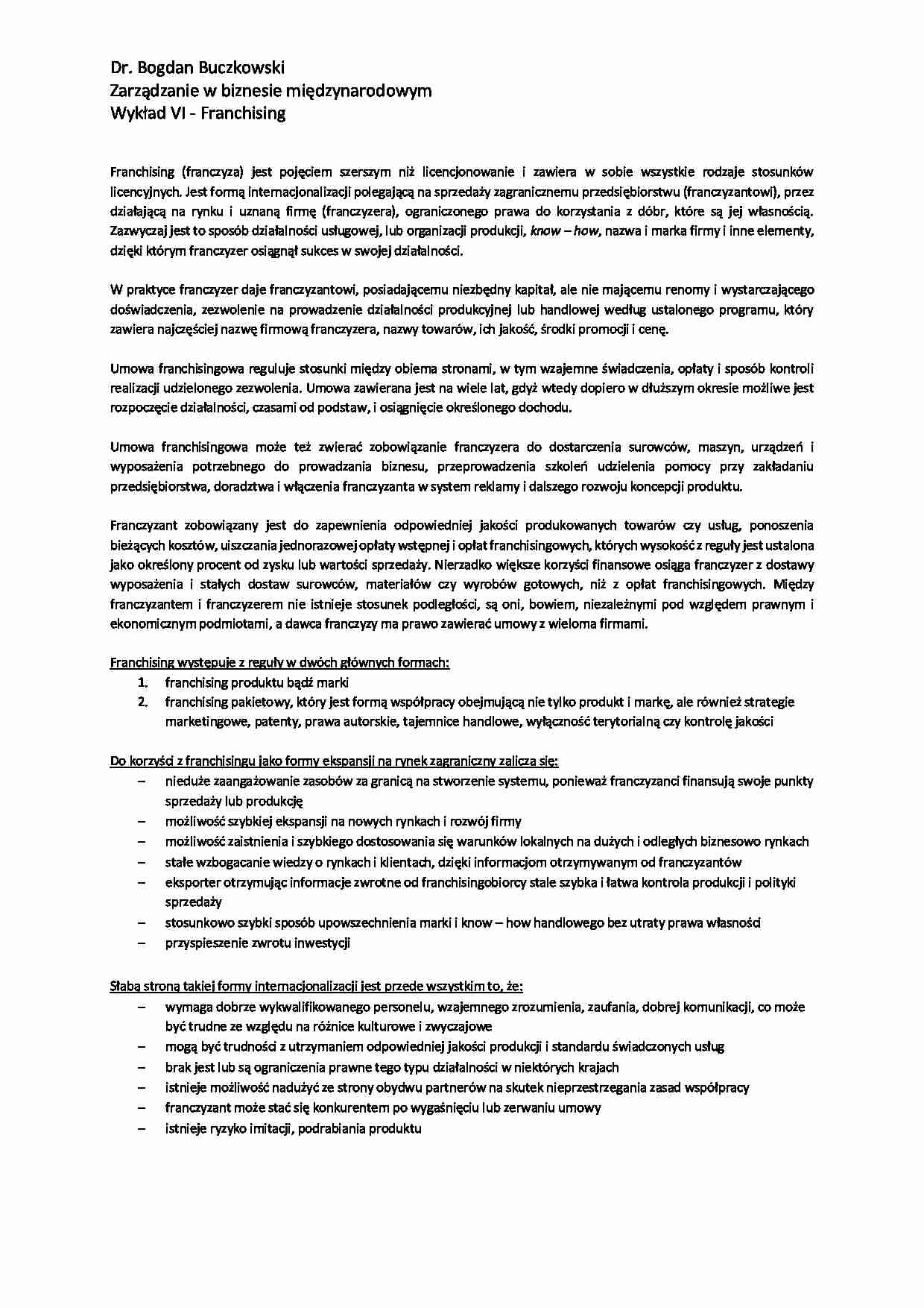 Franchising - wykład - strona 1