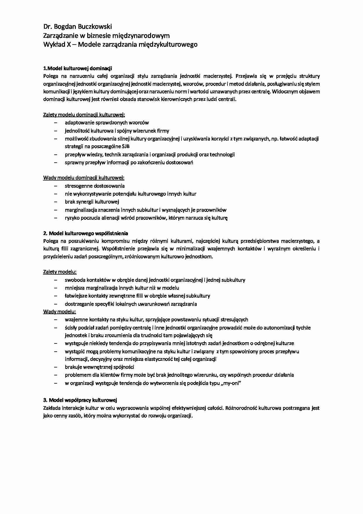 Modele zarządzania międzykulturowego - wykład - strona 1