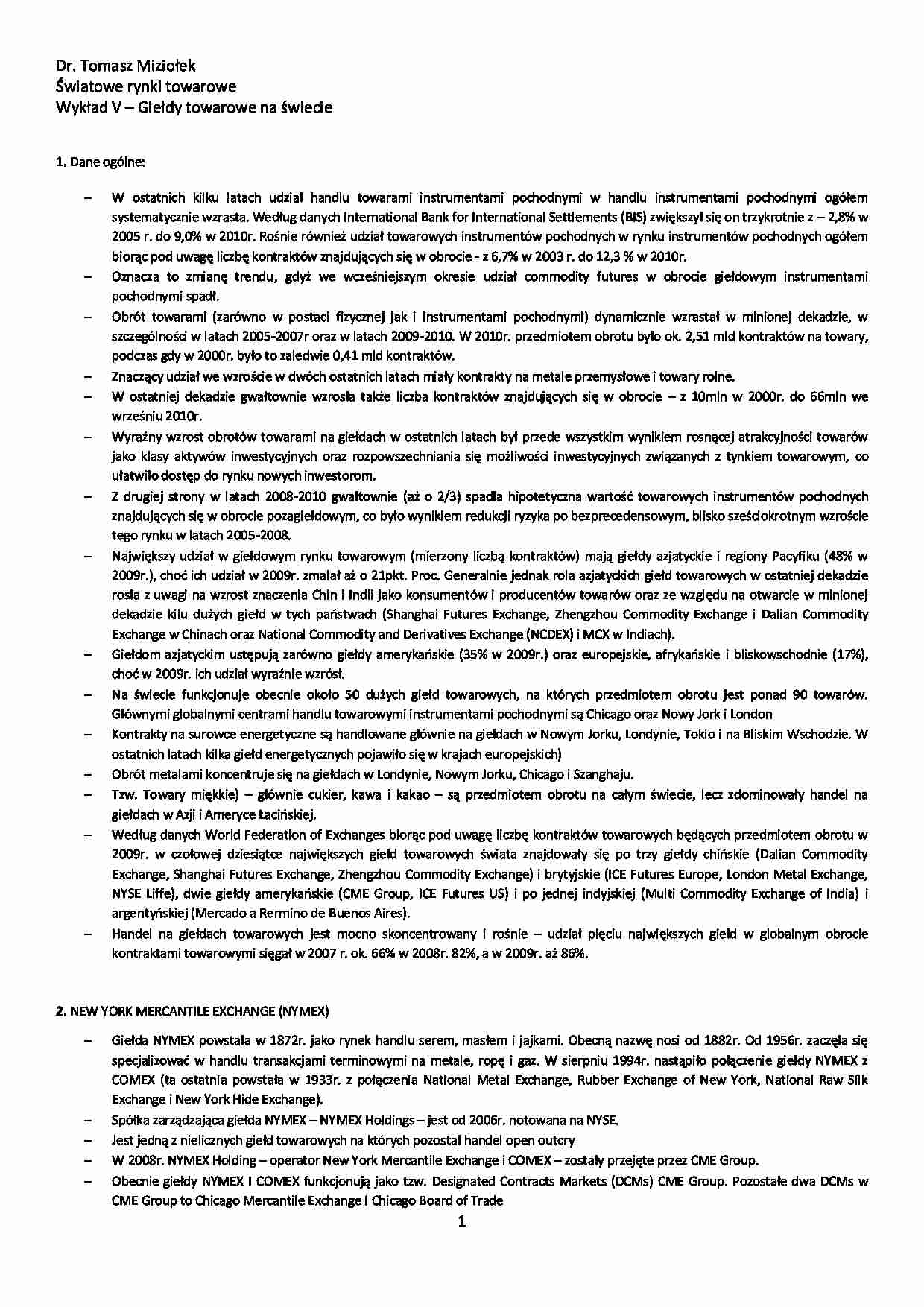 Giełdy towarowe na świecie - wykład - strona 1