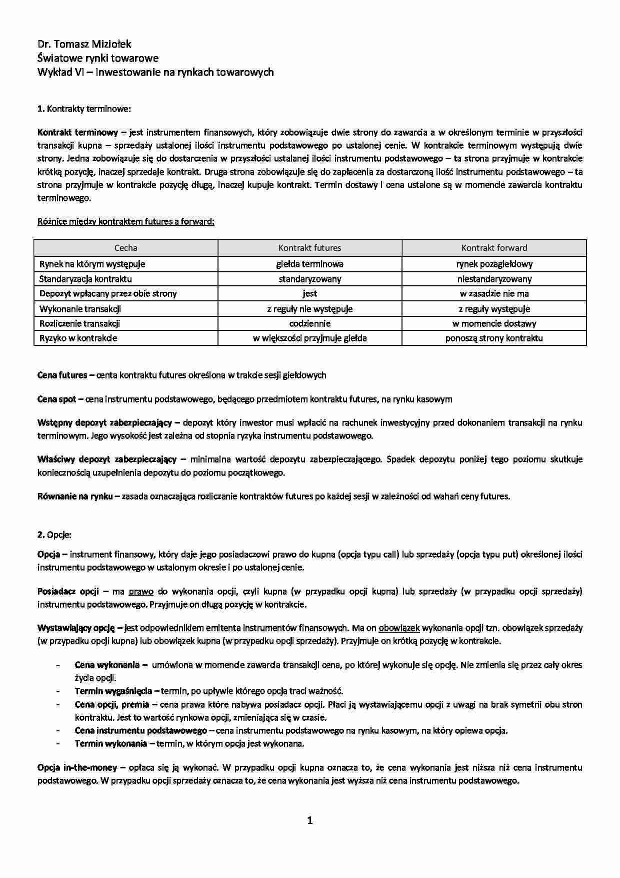 Inwestowanie na rynkach towarowych - wykład - strona 1
