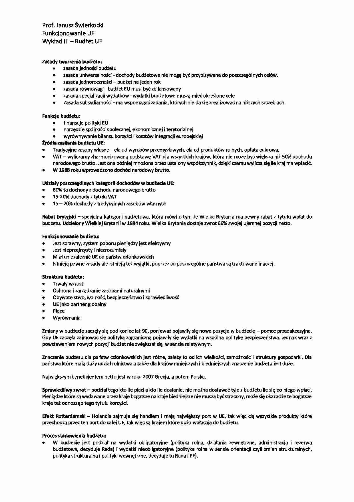 Budżet Unii Europejskiej - wykład - strona 1