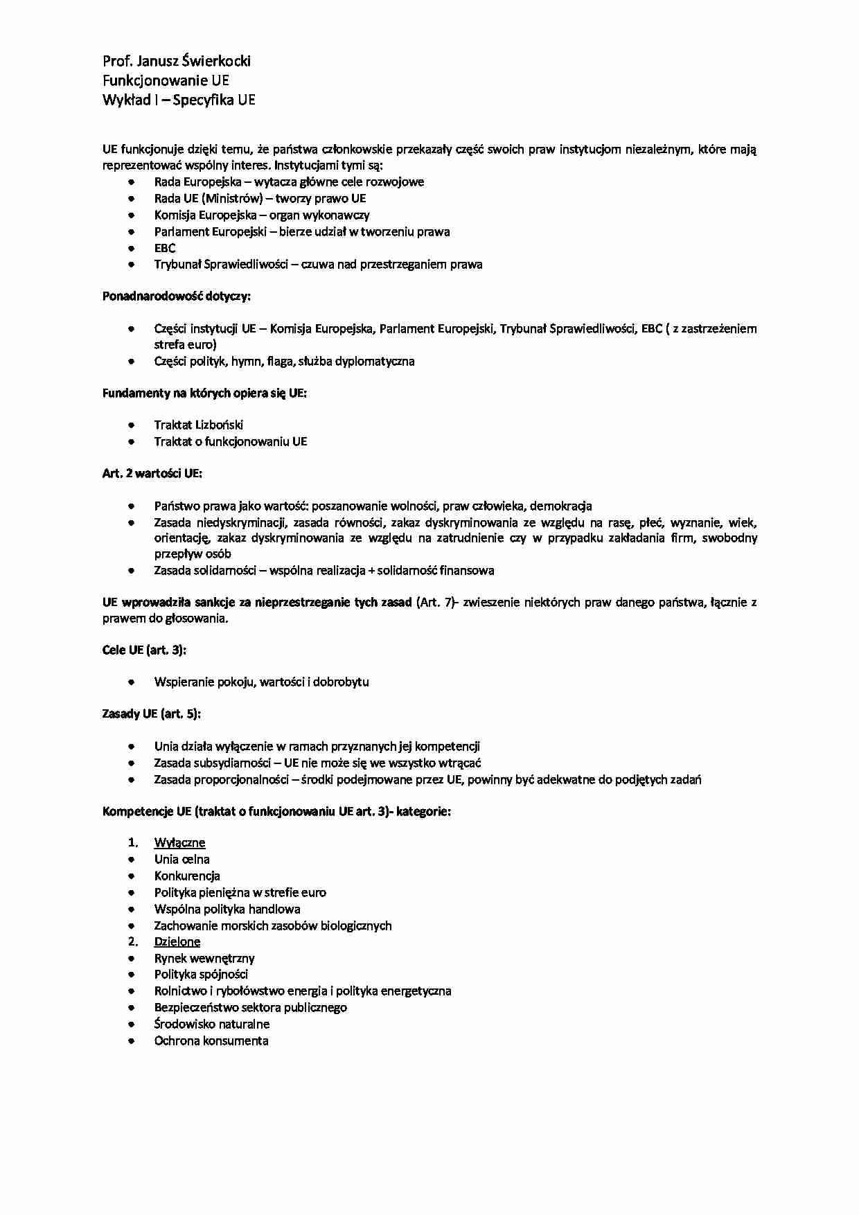 Specyfika Unii Europejskiej - wykład - strona 1