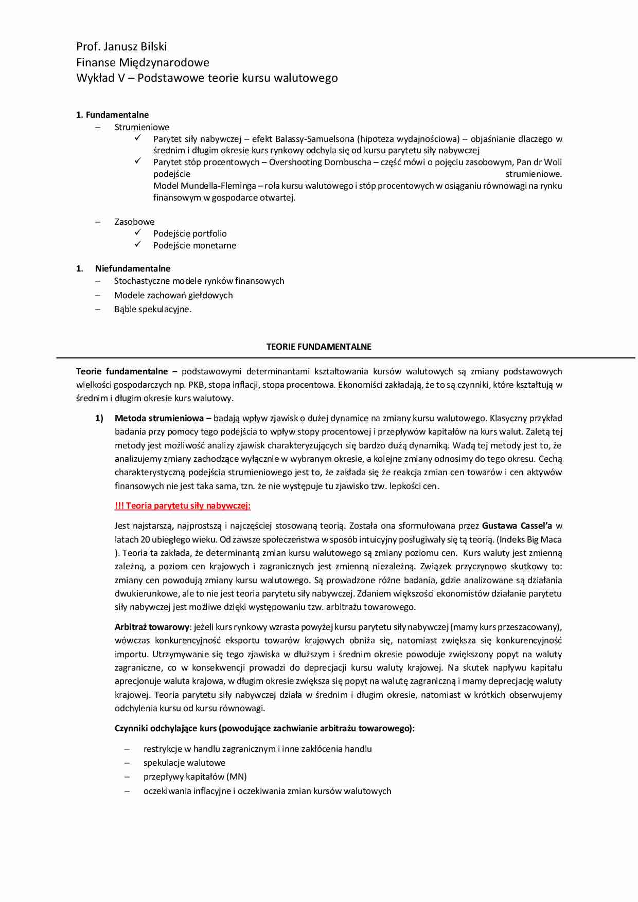 Podstawowe teorie kursu walutowego - wykład - strona 1