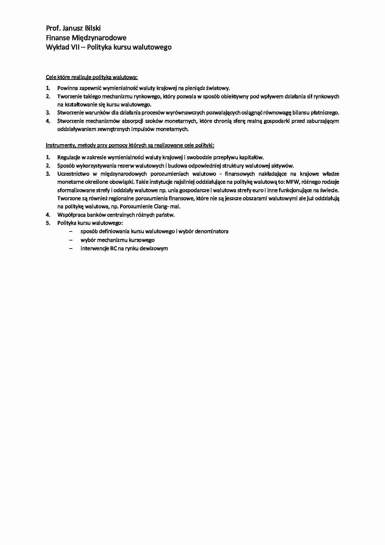 Polityka kursu walutowego - wykład - strona 1