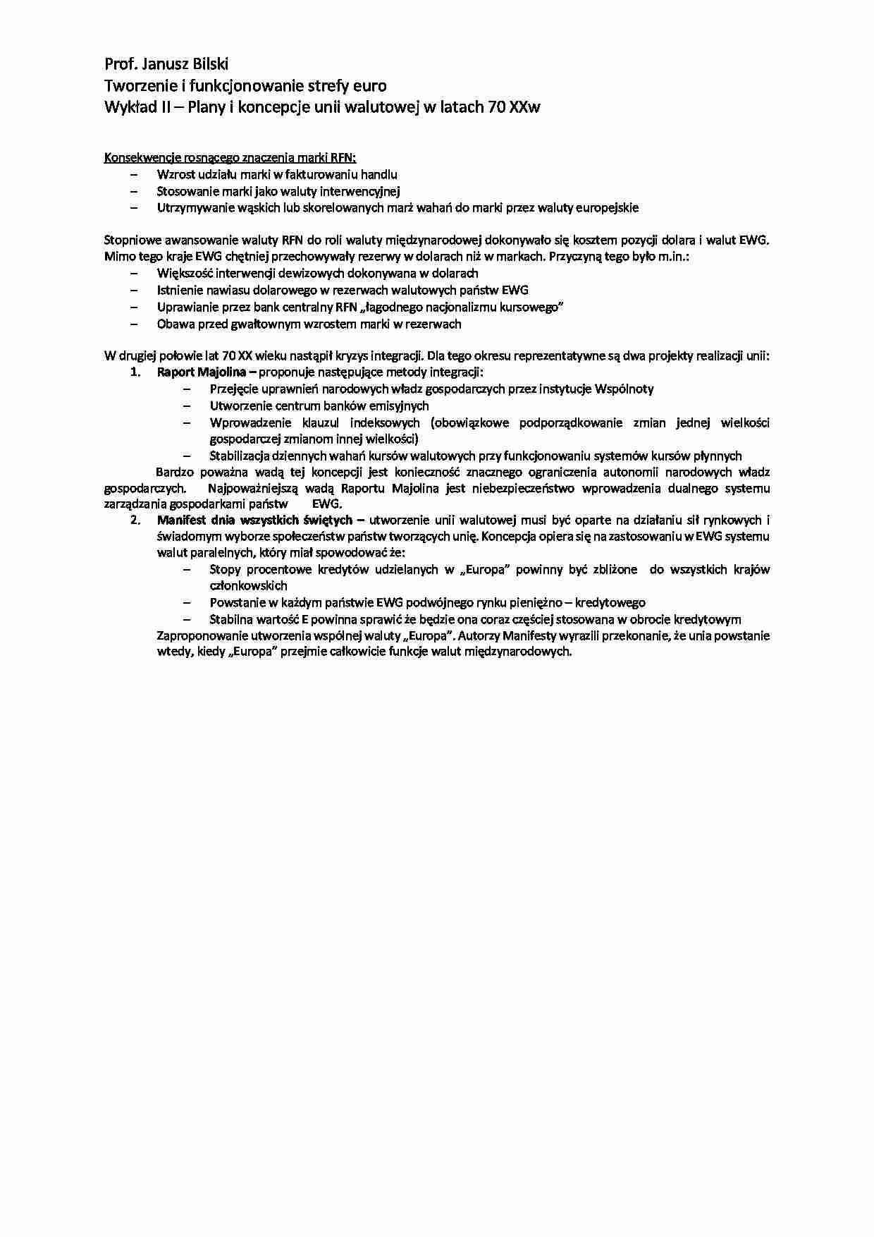 Plany i koncepcje unii walutowej w latach 70 XXw. - wykład - strona 1