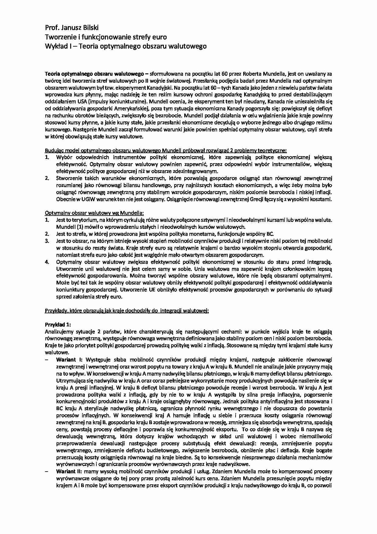 Teoria optymalnego obszaru walutowego - wykład - strona 1