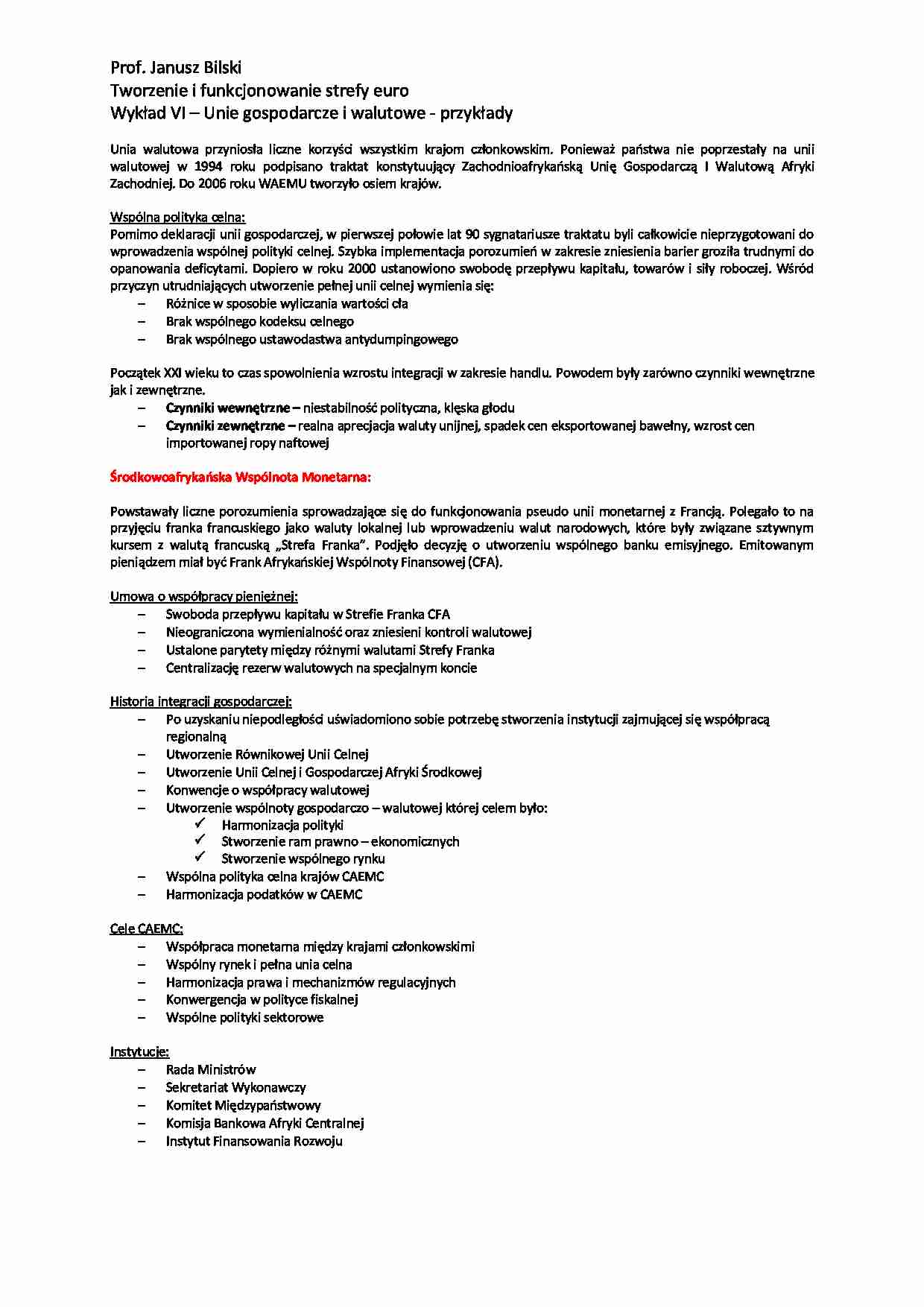 Unie gospodarcze i walutowe - przykłady - wykład - strona 1