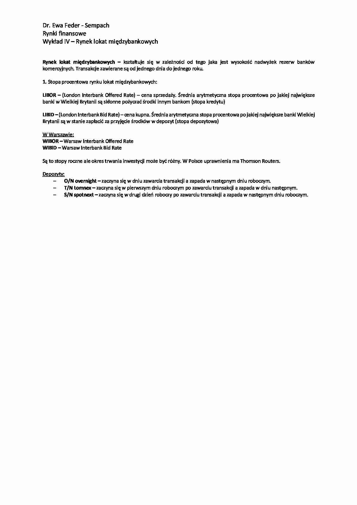 Rynek lokat międzybankowych - wykład - strona 1