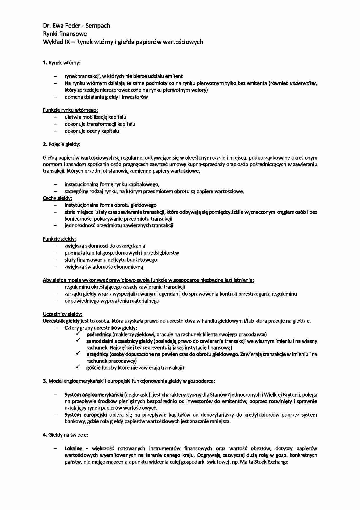 Rynek wtórny i giełda papierów wartościowych - wykład - strona 1