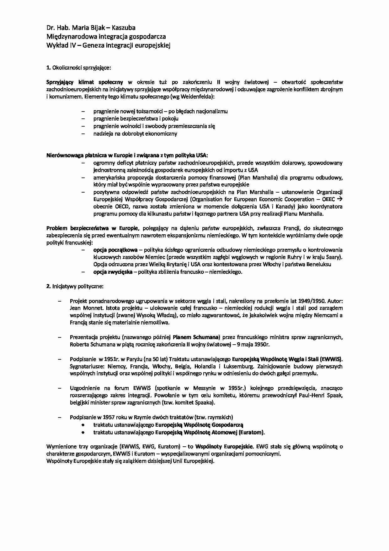 Geneza integracji europejskiej - wykład - strona 1