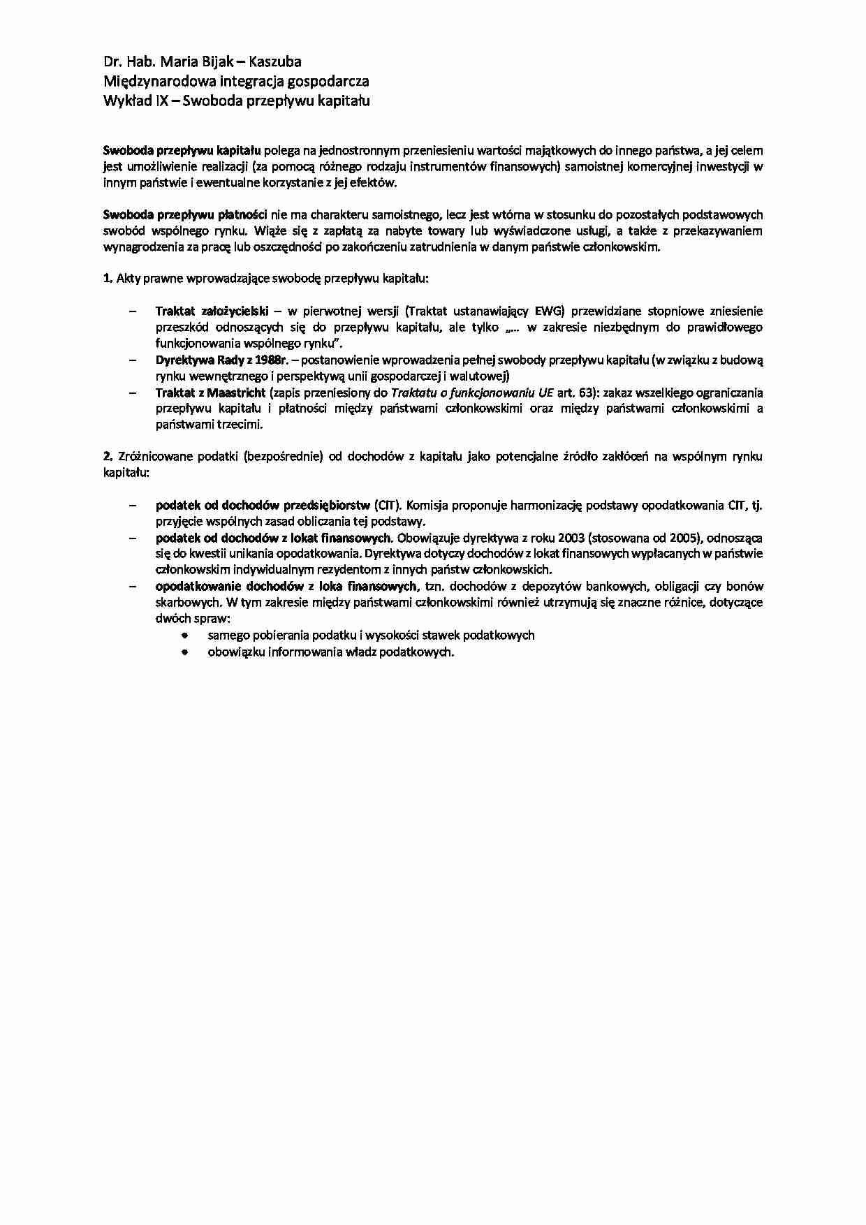 Swoboda przepływu kapitałów - wykład - strona 1